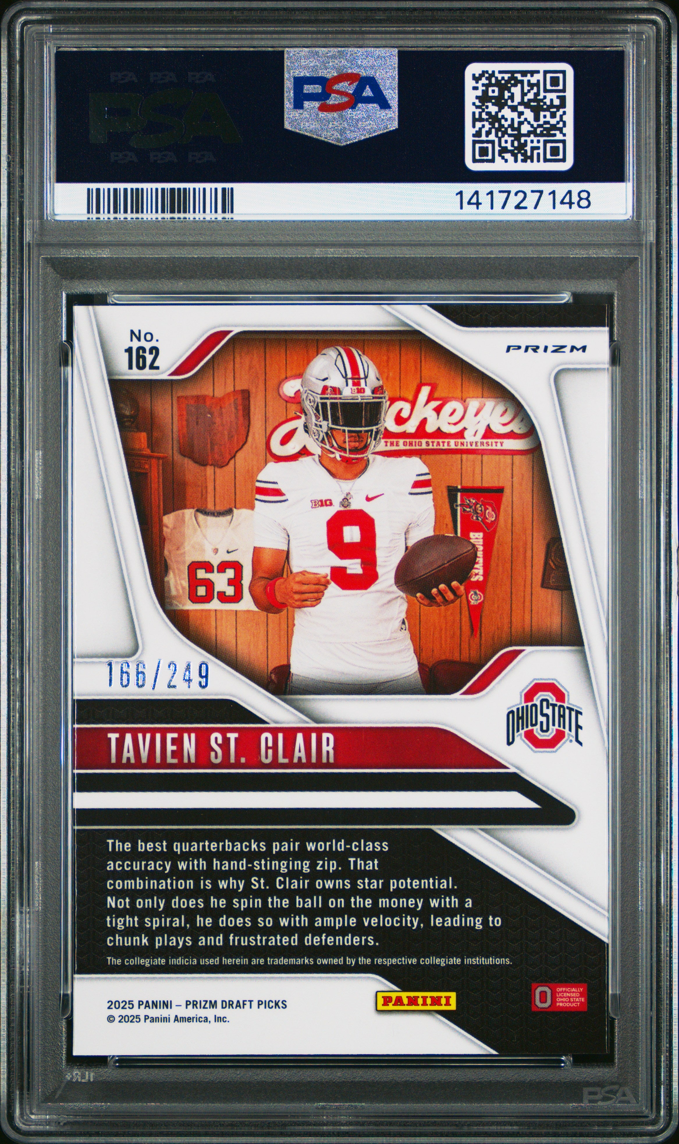 Tavien St Clair RC 2025 Panini Prizm Draft Blue Rated Prospect Rookie SP 166/249 PSA 10