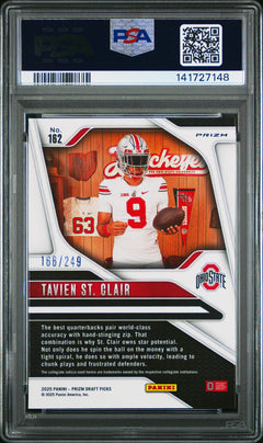 Tavien St Clair RC 2025 Panini Prizm Draft Blue Rated Prospect Rookie SP 166/249 PSA 10-2