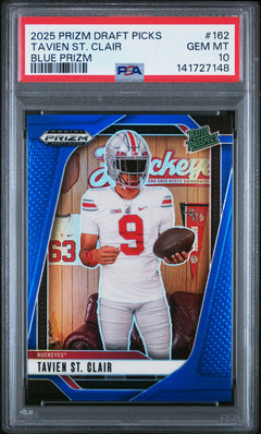 Tavien St Clair RC 2025 Panini Prizm Draft Blue Rated Prospect Rookie SP 166/249 PSA 10-1