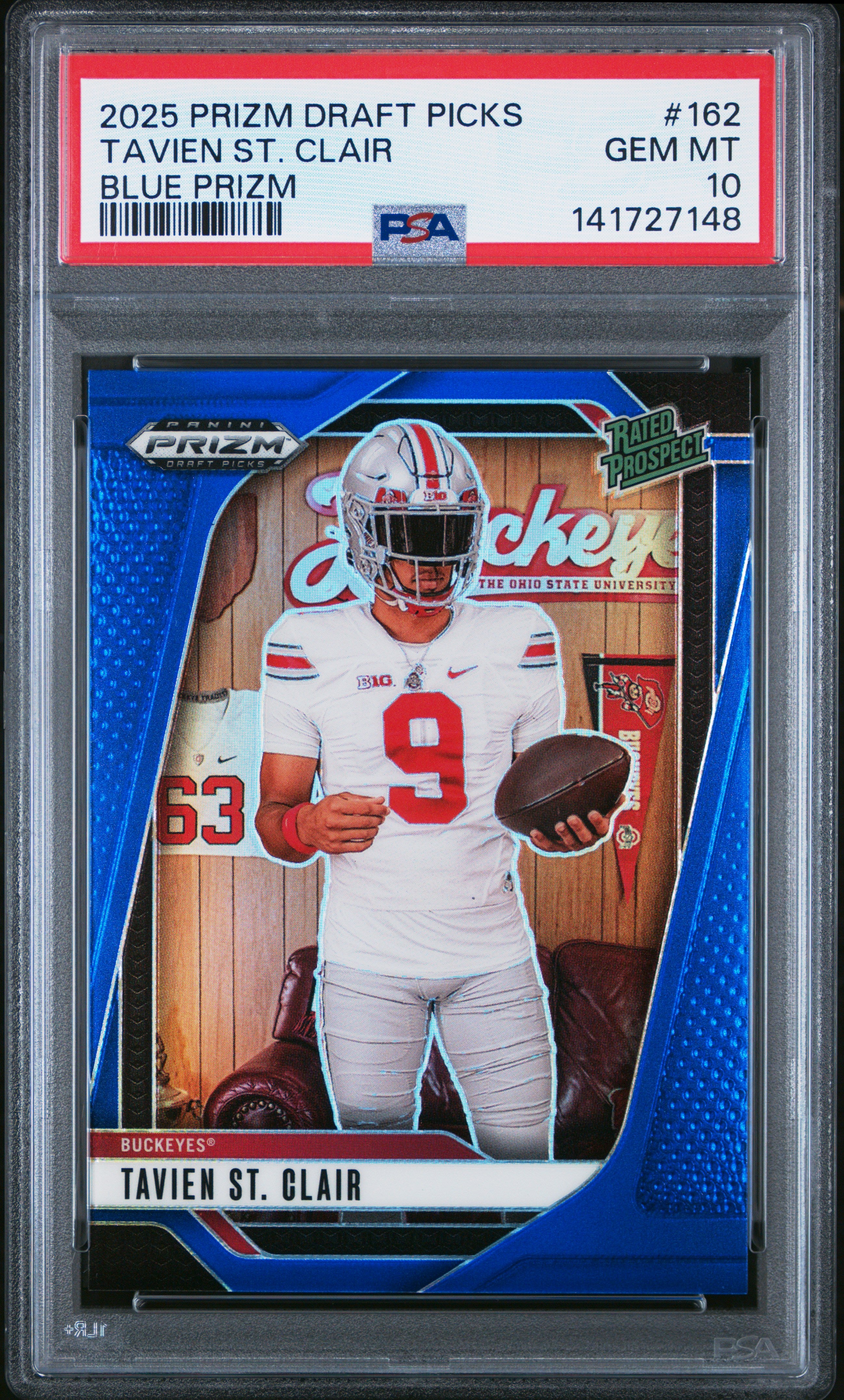 Tavien St Clair RC 2025 Panini Prizm Draft Blue Rated Prospect Rookie SP 166/249 PSA 10