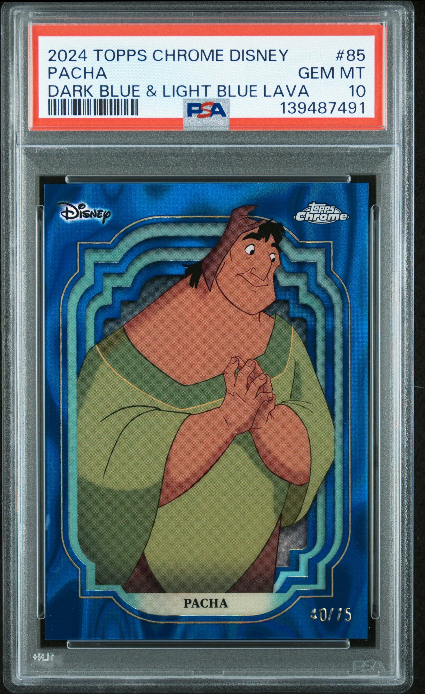 Pacha 2024 Topps Chrome Disney Dark & Light Blue Lava Refractor SP 40/75 PSA 10
