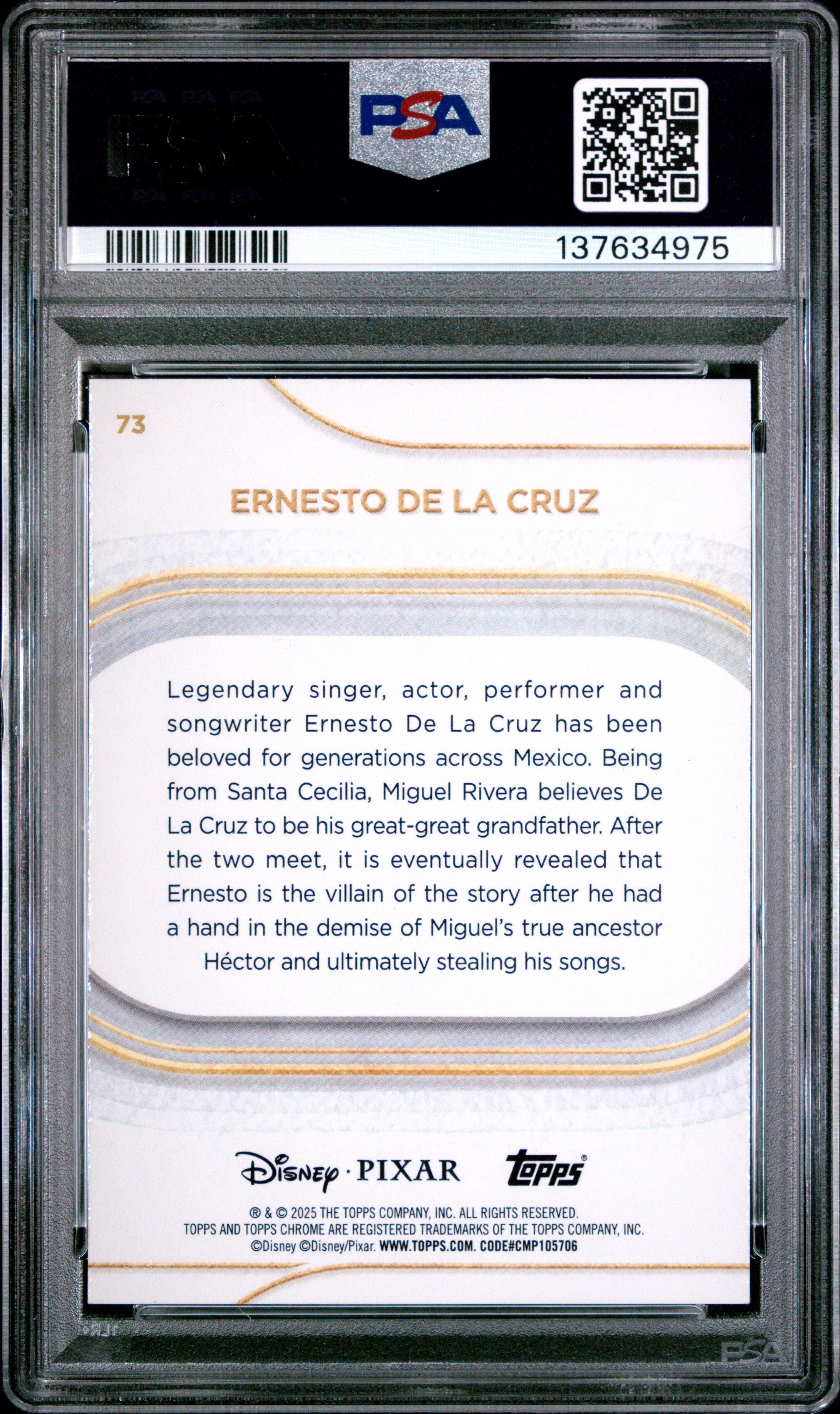 Ernesto De La Cruz 2025 Topps Chrome Disney Prism Refractor #73 PSA 10