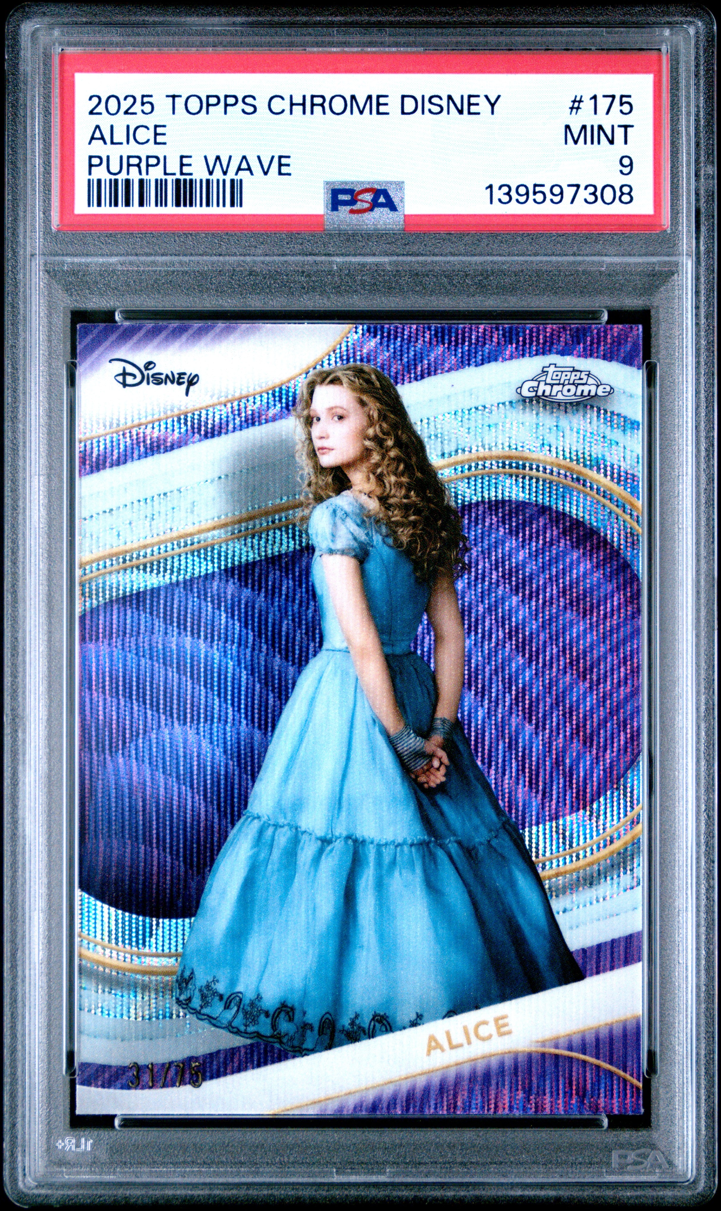 Alice 2025 Topps Chrome Disney Purple Refractor SP 31/75 PSA 9