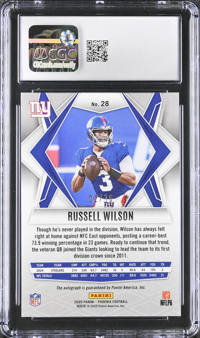 Russell Wilson 2025 Panini Phoenix Seismic Auto SP 2/10 CGC 10-2