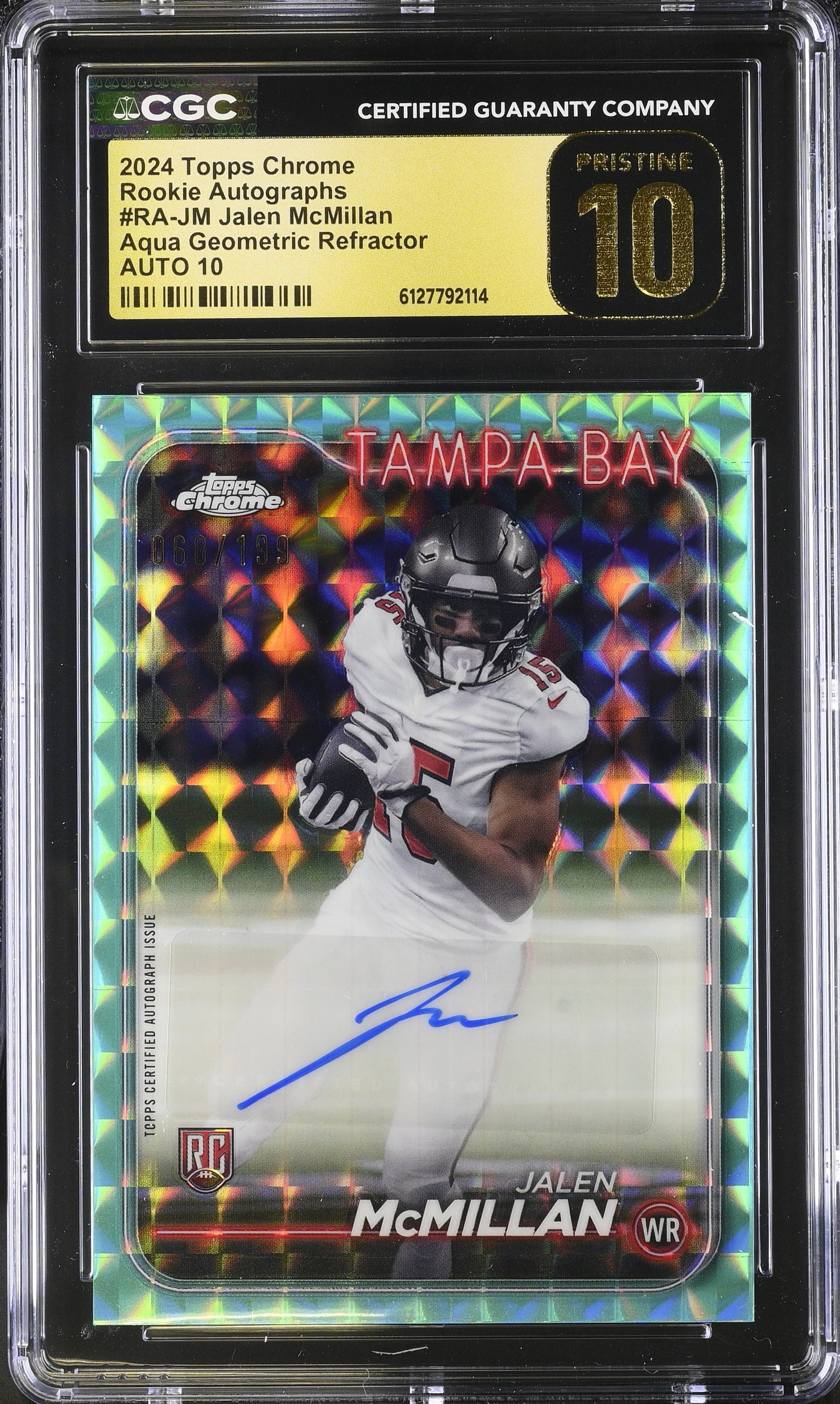 Jalen Mcmillan RC 2024 Topps Chrome Aqua Geometric Rookie Auto SP 68/199 CGC 10 Pristine