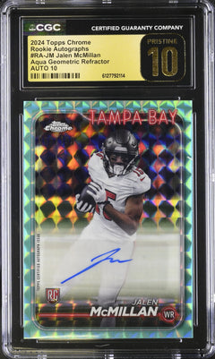 Jalen Mcmillan RC 2024 Topps Chrome Aqua Geometric Rookie Auto SP 68/199 CGC 10 Pristine-1