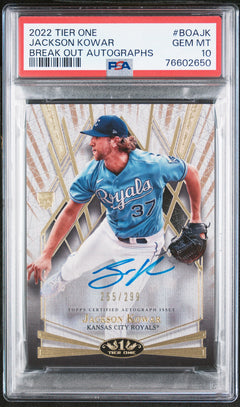 Jackson Kowar RC 2022 Topps Tier One Break Out Rookie Auto SP 255/299 PSA 10-1