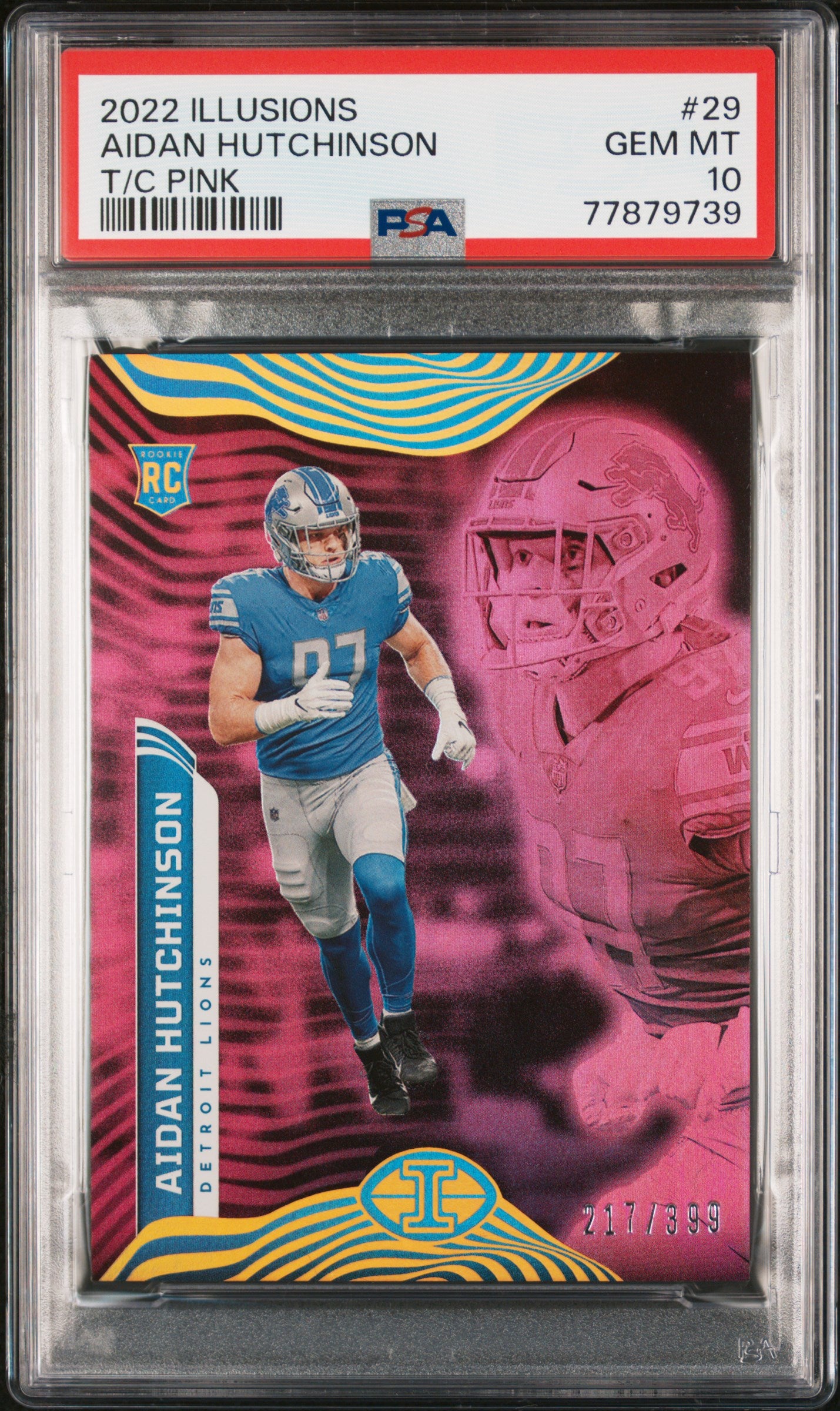 Aidan Hutchinson RC 2022 Panini Illusions Pink Trophy Collection Rookie SP 217/399 PSA 10-1