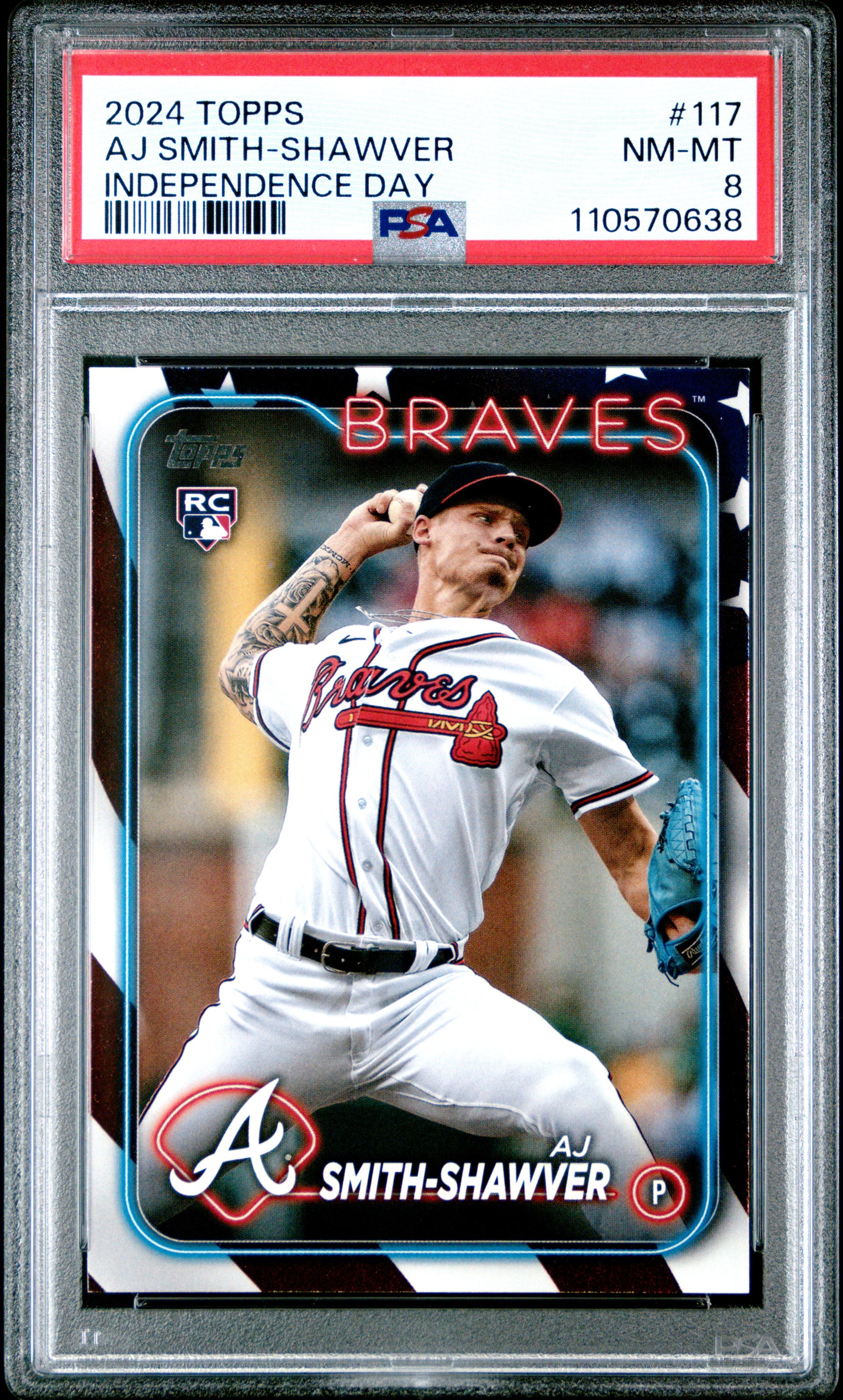 Aj Smith-Shawver RC 2024 Topps Independence Day Rookie SP 76/76 PSA 8-1