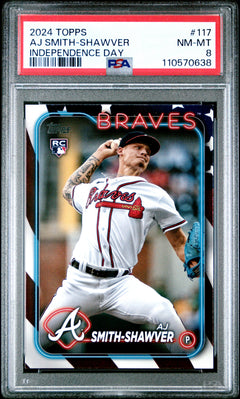 Aj Smith-Shawver RC 2024 Topps Independence Day Rookie SP 76/76 PSA 8-1