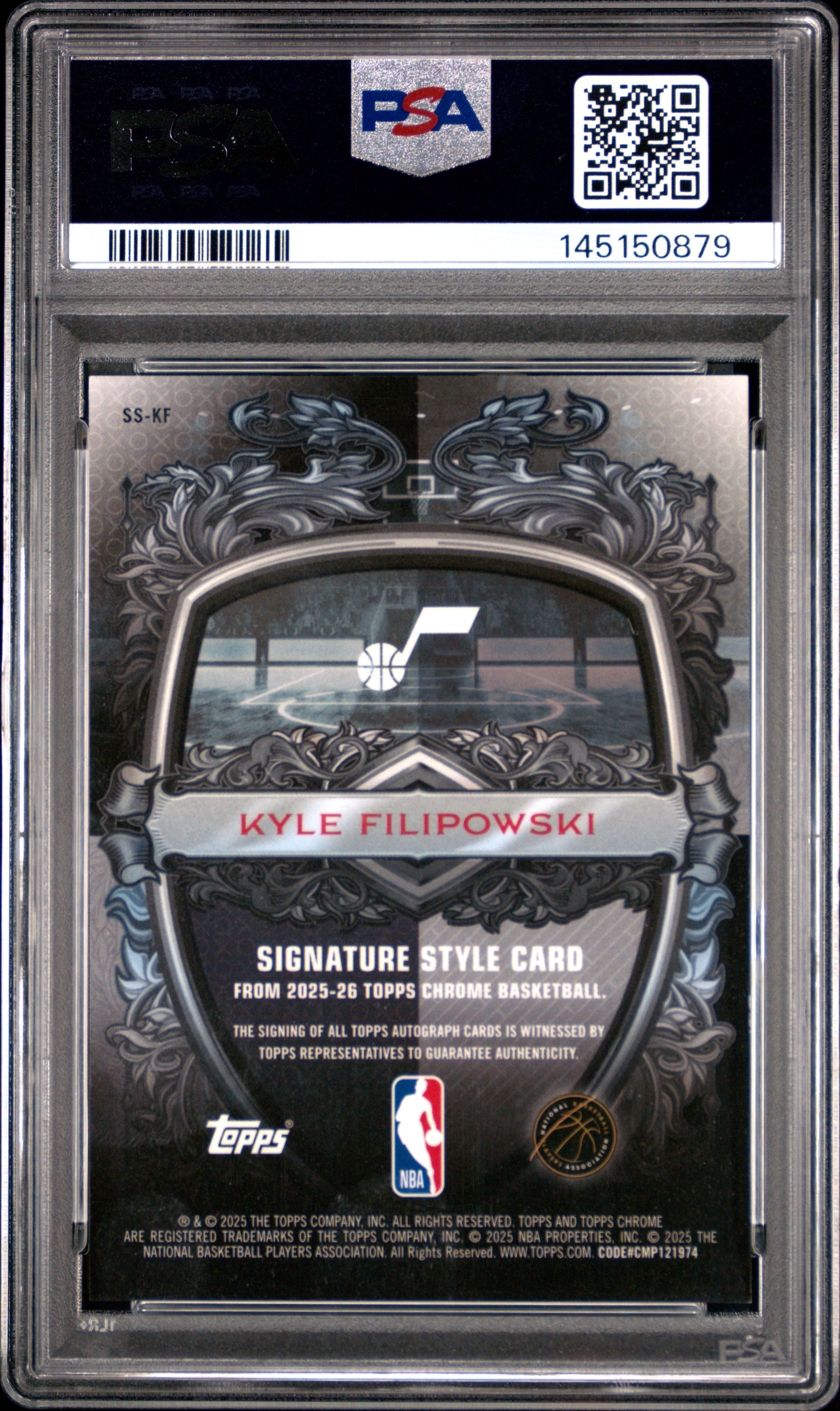Kyle Filipowski 2025-26 Topps Chrome Black Signature Style Auto SP 8/10 PSA 9-2
