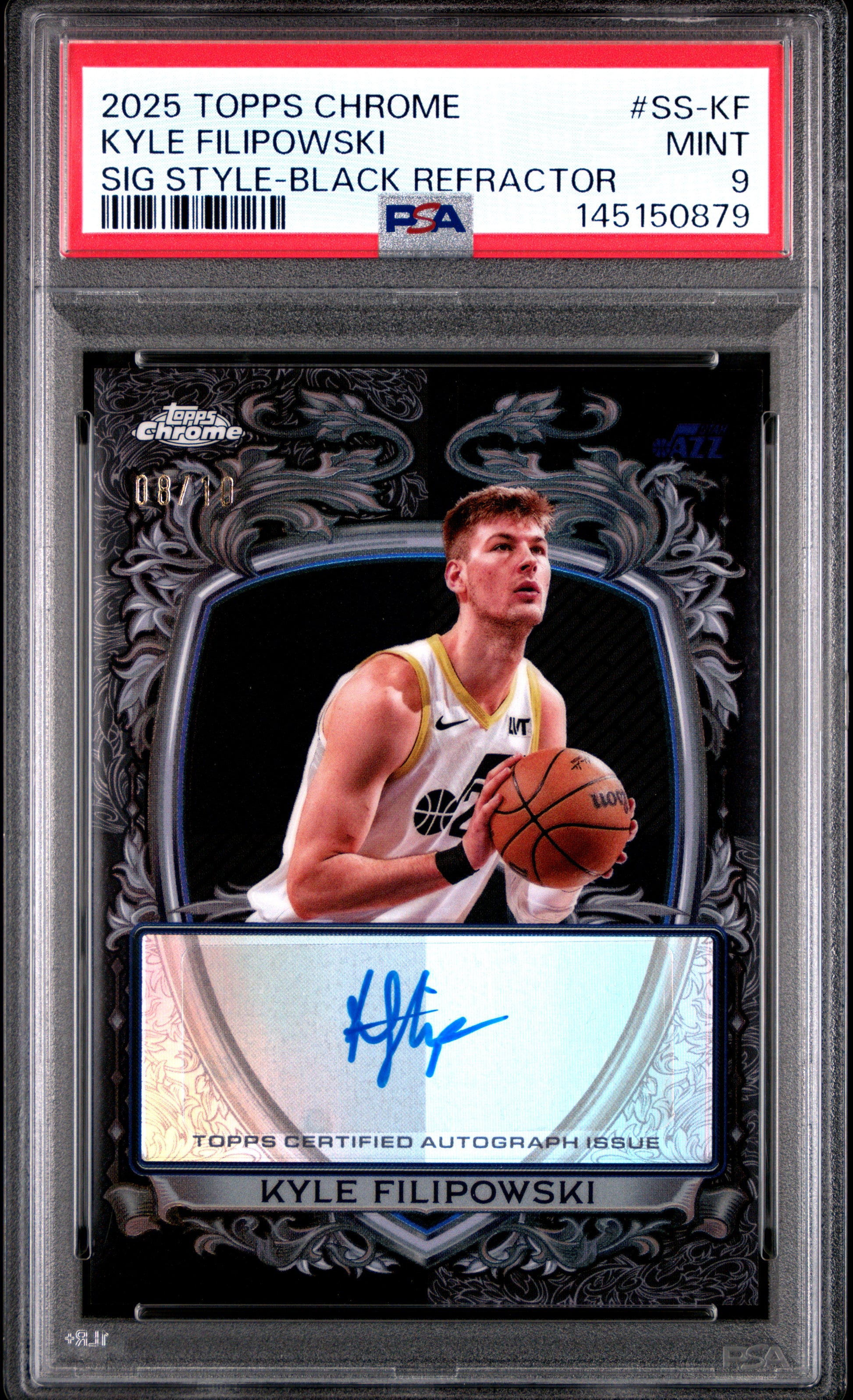 Kyle Filipowski 2025-26 Topps Chrome Black Signature Style Auto SP 8/10 PSA 9-1