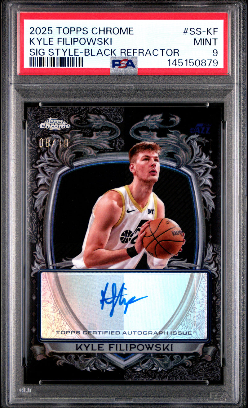 Kyle Filipowski 2025-26 Topps Chrome Black Signature Style Auto SP 8/10 PSA 9-1