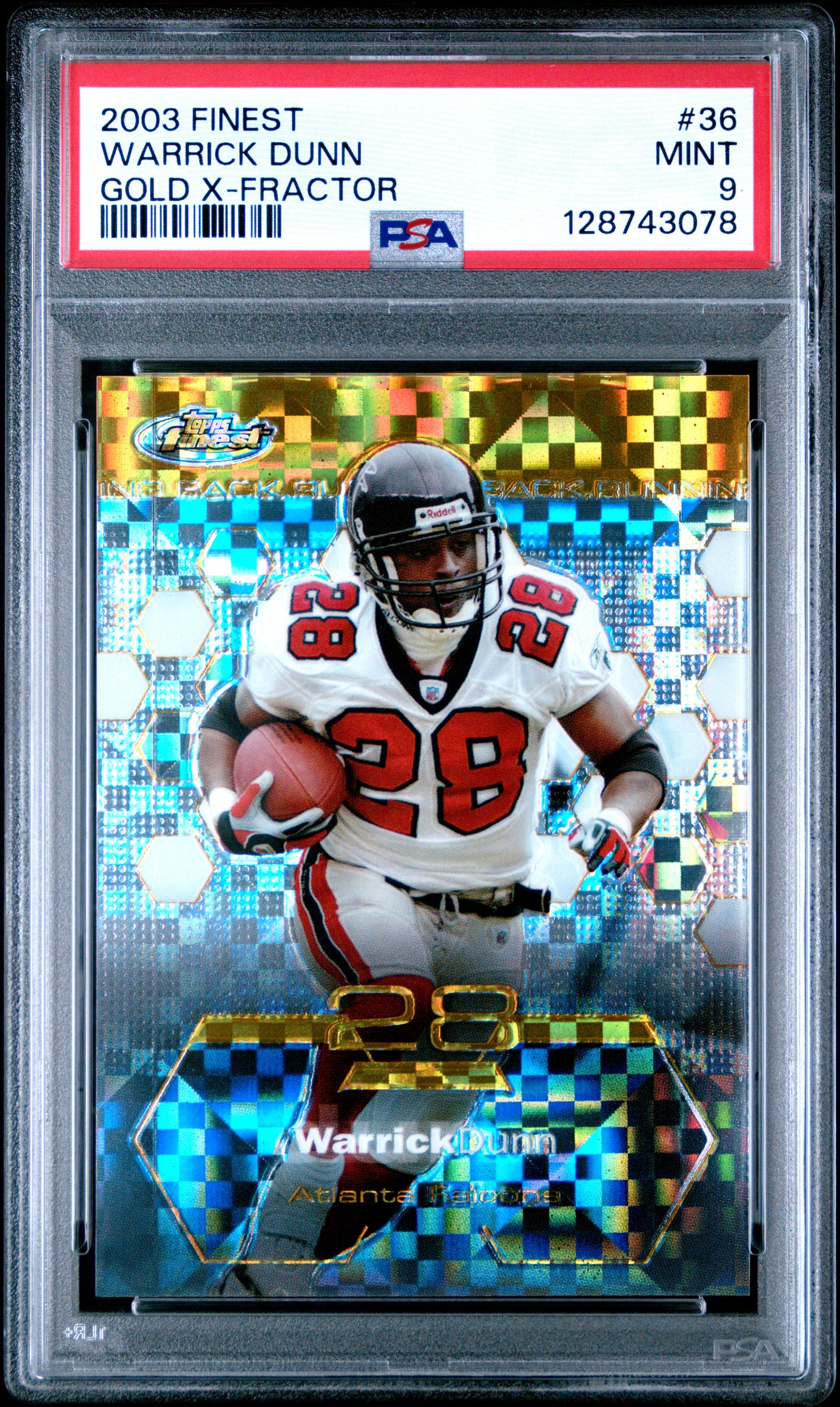 Warrick Dunn 2003 Topps Finest Gold Xfractor SP 109/175 PSA 9-1