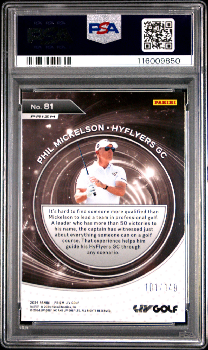 Phil Mickelson 2024 Panini Prizm Liv Golf Red Captains SP 101/149 PSA 10-2