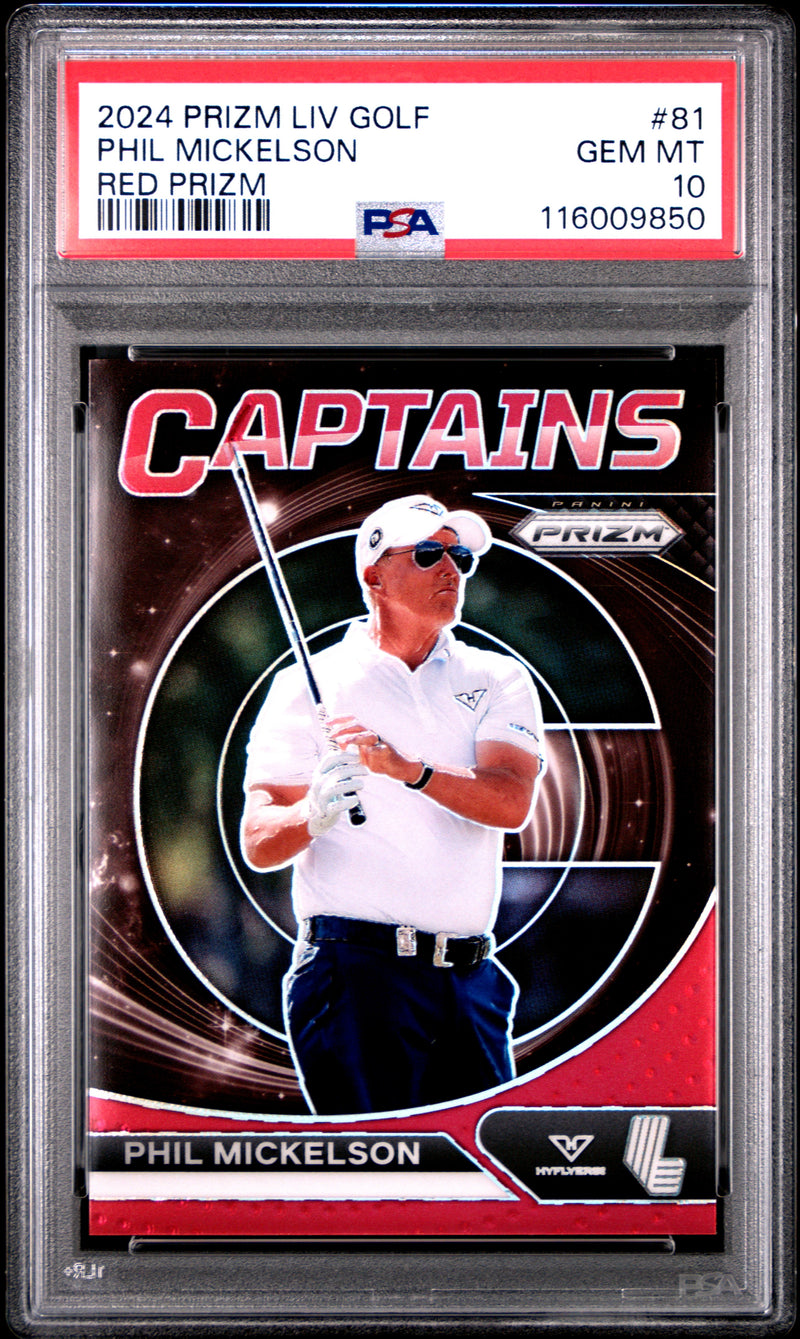 Phil Mickelson 2024 Panini Prizm Liv Golf Red Captains SP 101/149 PSA 10-1