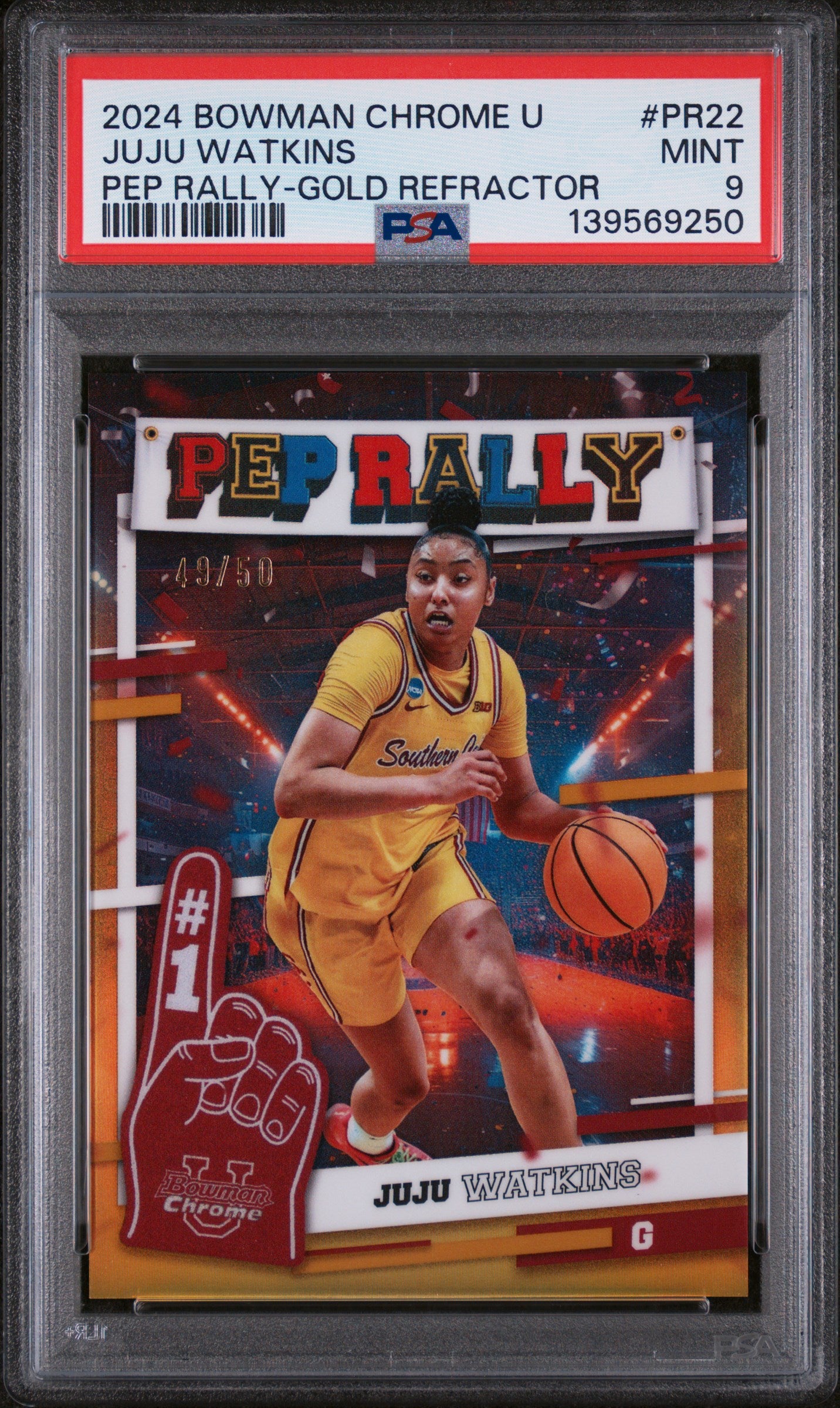 Juju Watkins RC 2024-25 Bowman U Chrome Gold Pep Rally Rookie SP 49/50 PSA 9-1