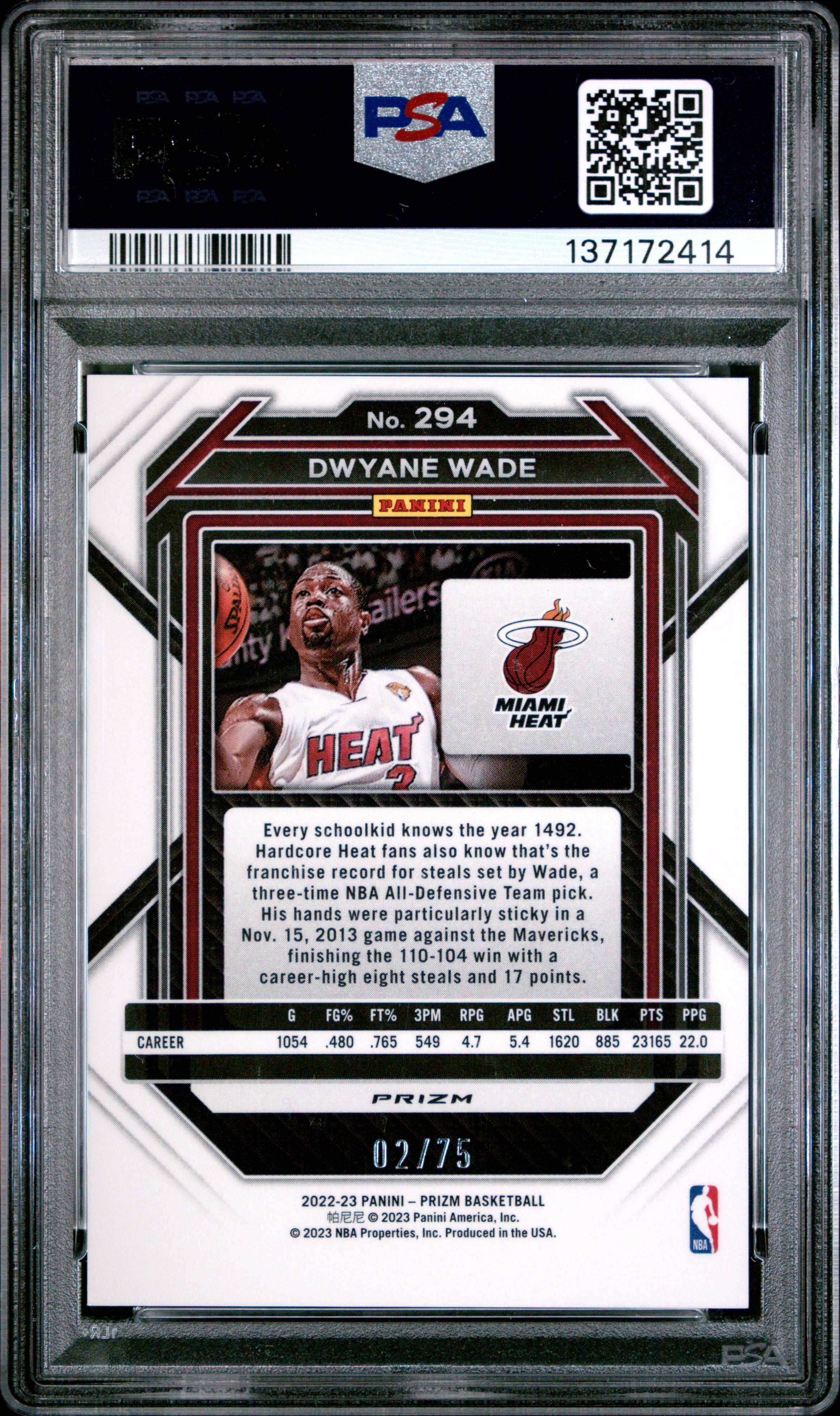 Dwyane Wade 2022-23 Panini Prizm Red Power SP 2/75 PSA 9