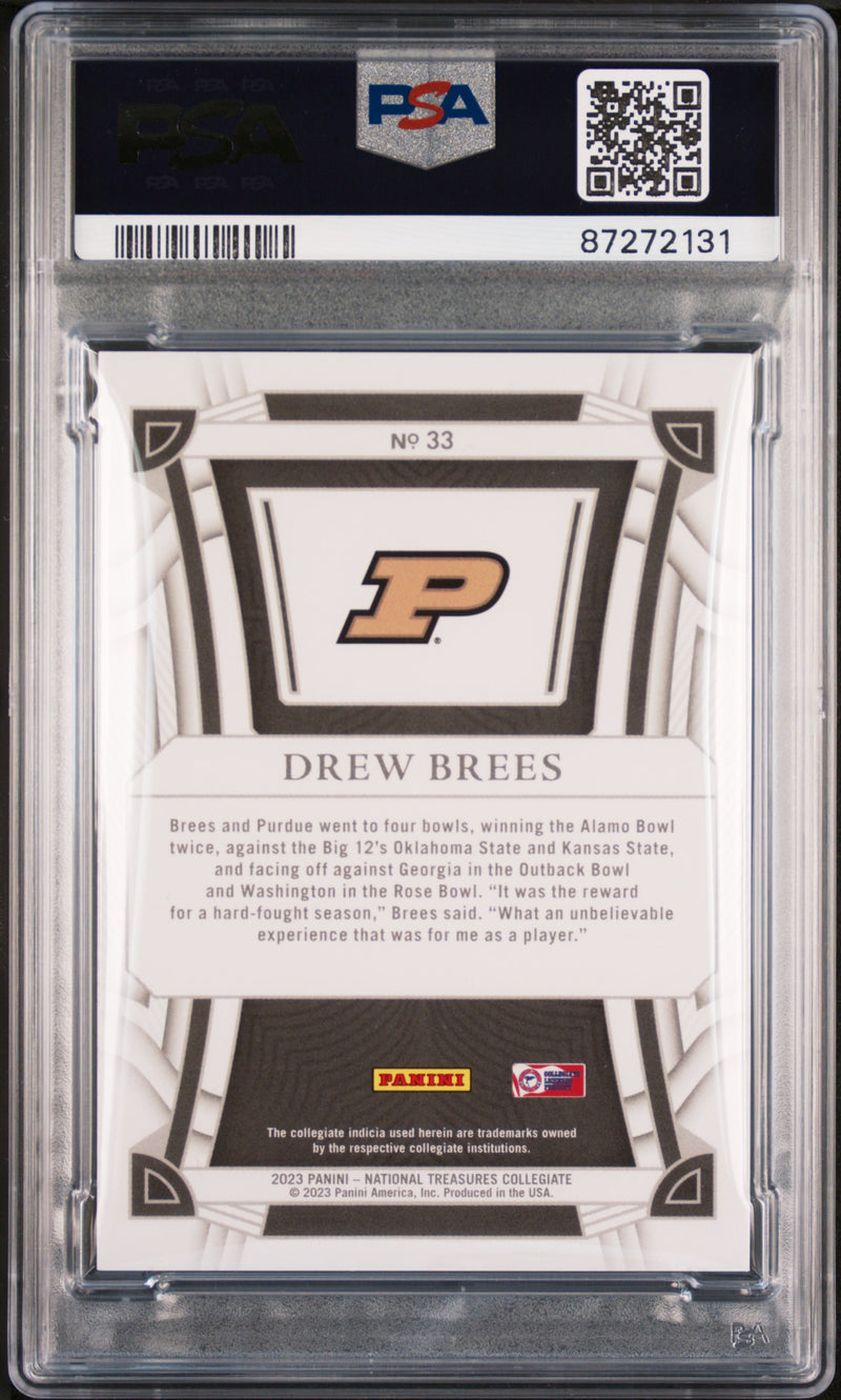 Drew Brees 2023 National Treasures Collegiate Century Gold SP 1/10 PSA 8-2
