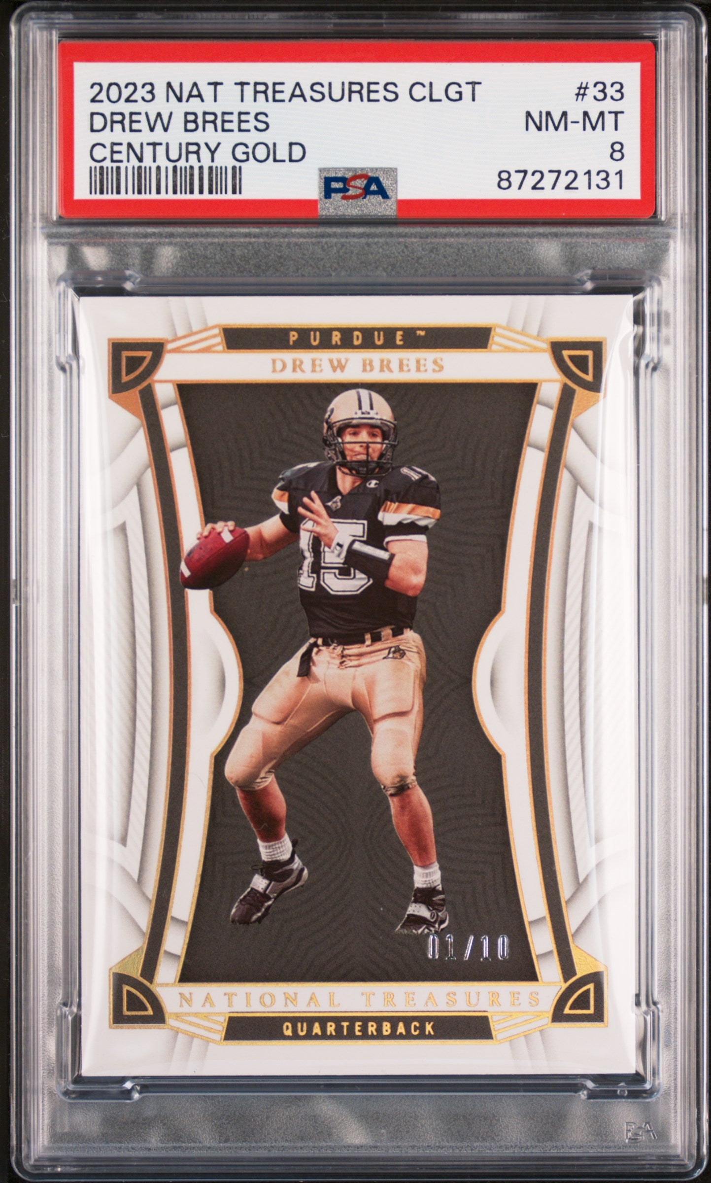 Drew Brees 2023 National Treasures Collegiate Century Gold SP 1/10 PSA 8
