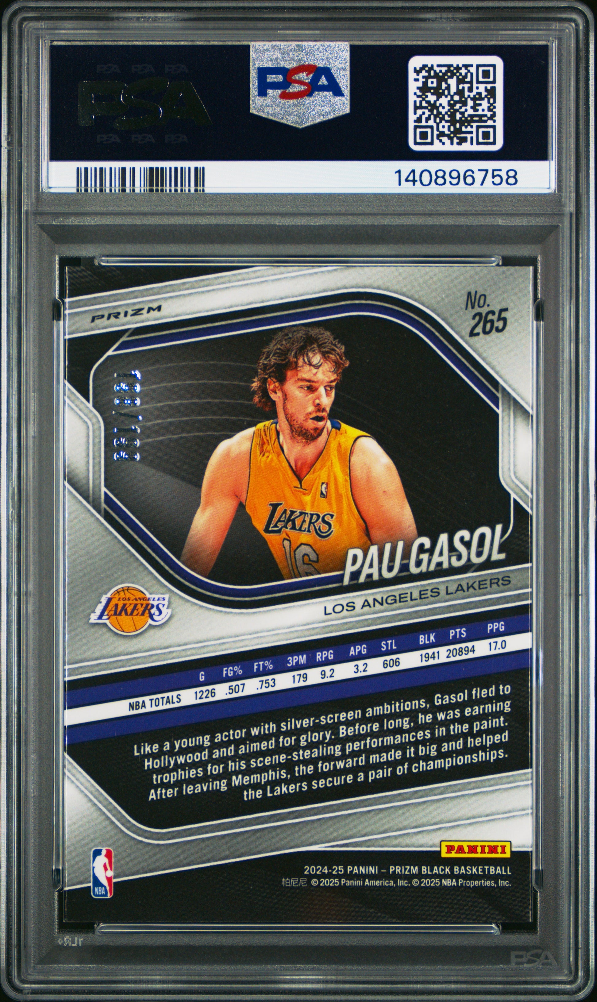 Pau Gasol 2024-25 Panini Prizm Black Blue SP 198/199 PSA 10-2