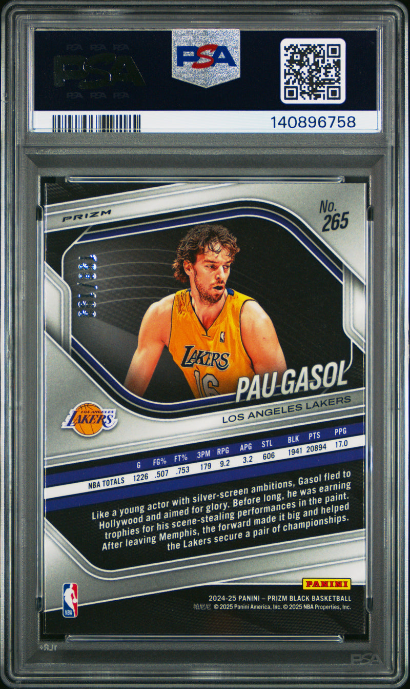 Pau Gasol 2024-25 Panini Prizm Black Blue SP 198/199 PSA 10-2