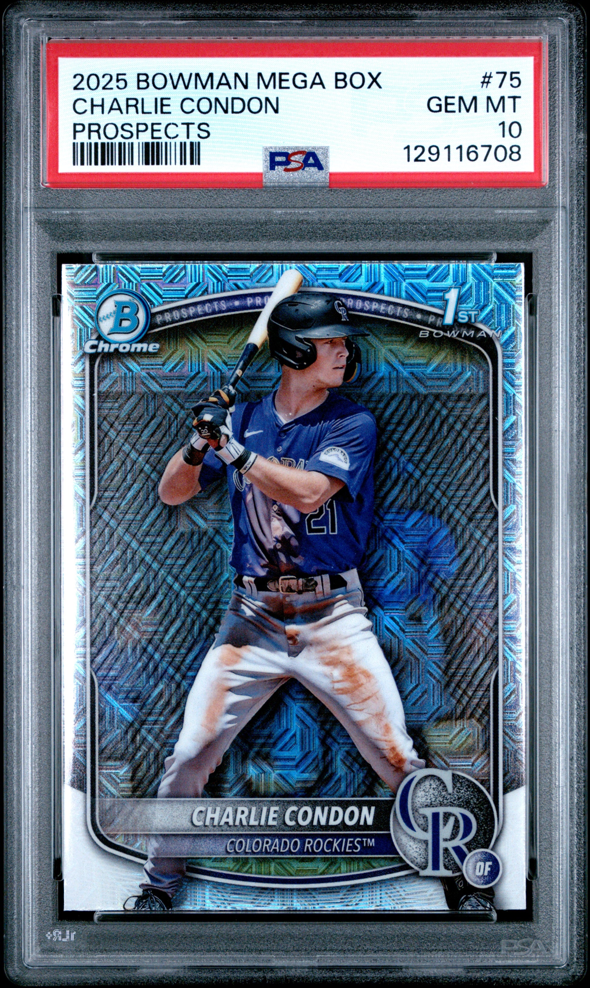 Charlie Condon RC 2025 1st Bowman Chrome Mega Box Prospect Rookie #75 PSA 10-1