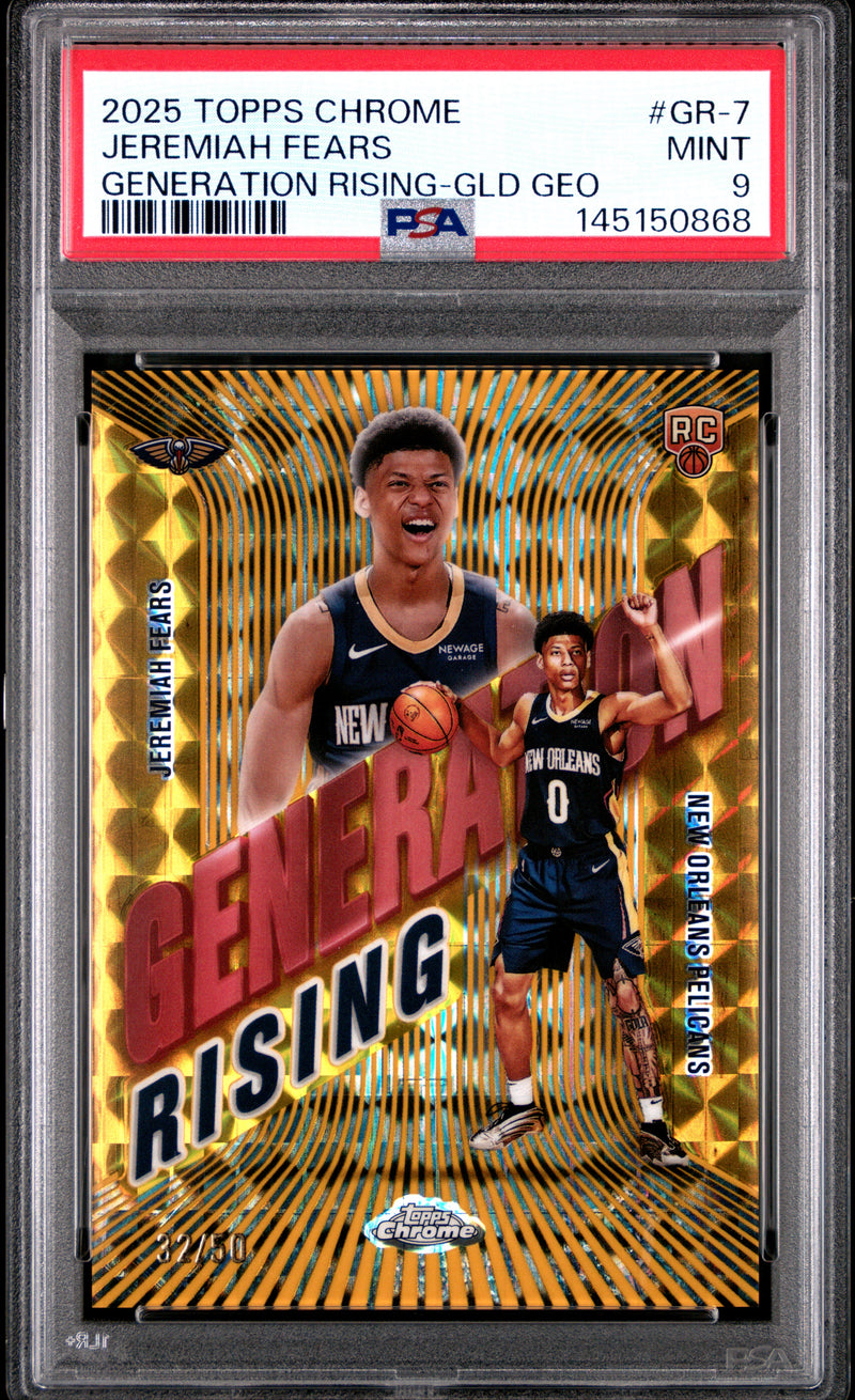 Jeremiah Fears RC 2025-26 Topps Chrome Gold Geometric Generation Rising Rookie SP 32/50 PSA 9-1
