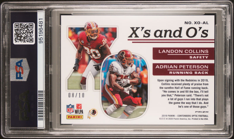 Adrian Peterson Landon Collins 2019 Contenders Optic Gold X's And O's SP 8/10 PSA 10-2
