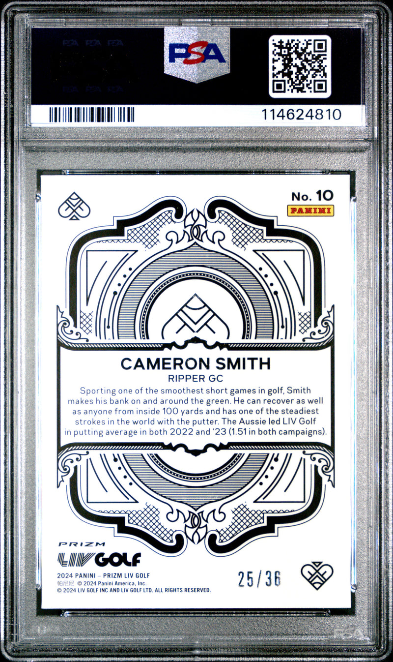 Cameron Smith 2024 Panini Prizm Liv Golf White Mojo Aces SP 25/36 PSA 10-2