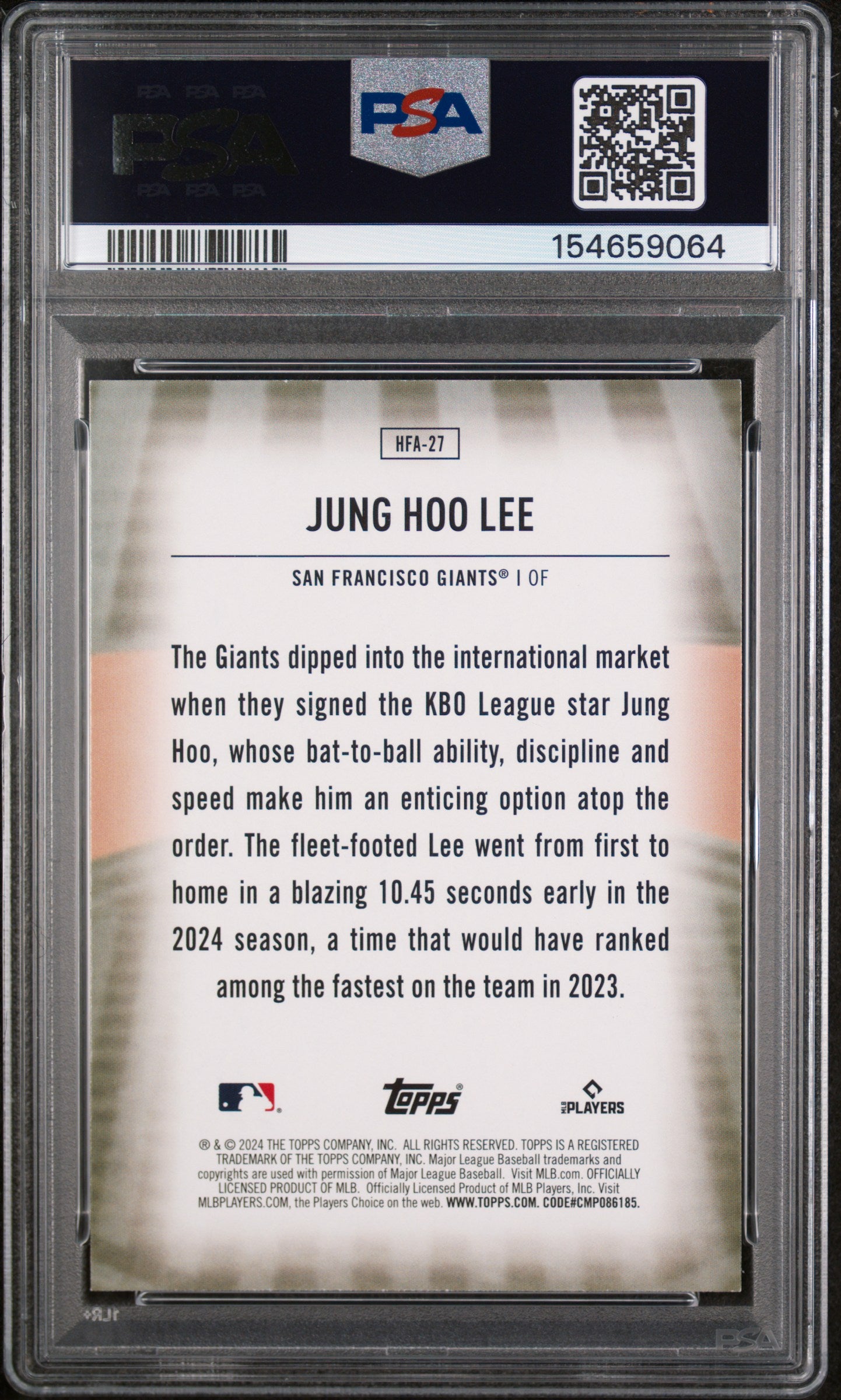 Jung Hoo Lee RC 2024 Topps Home Field Advantage Rookie SSP PSA 9-2