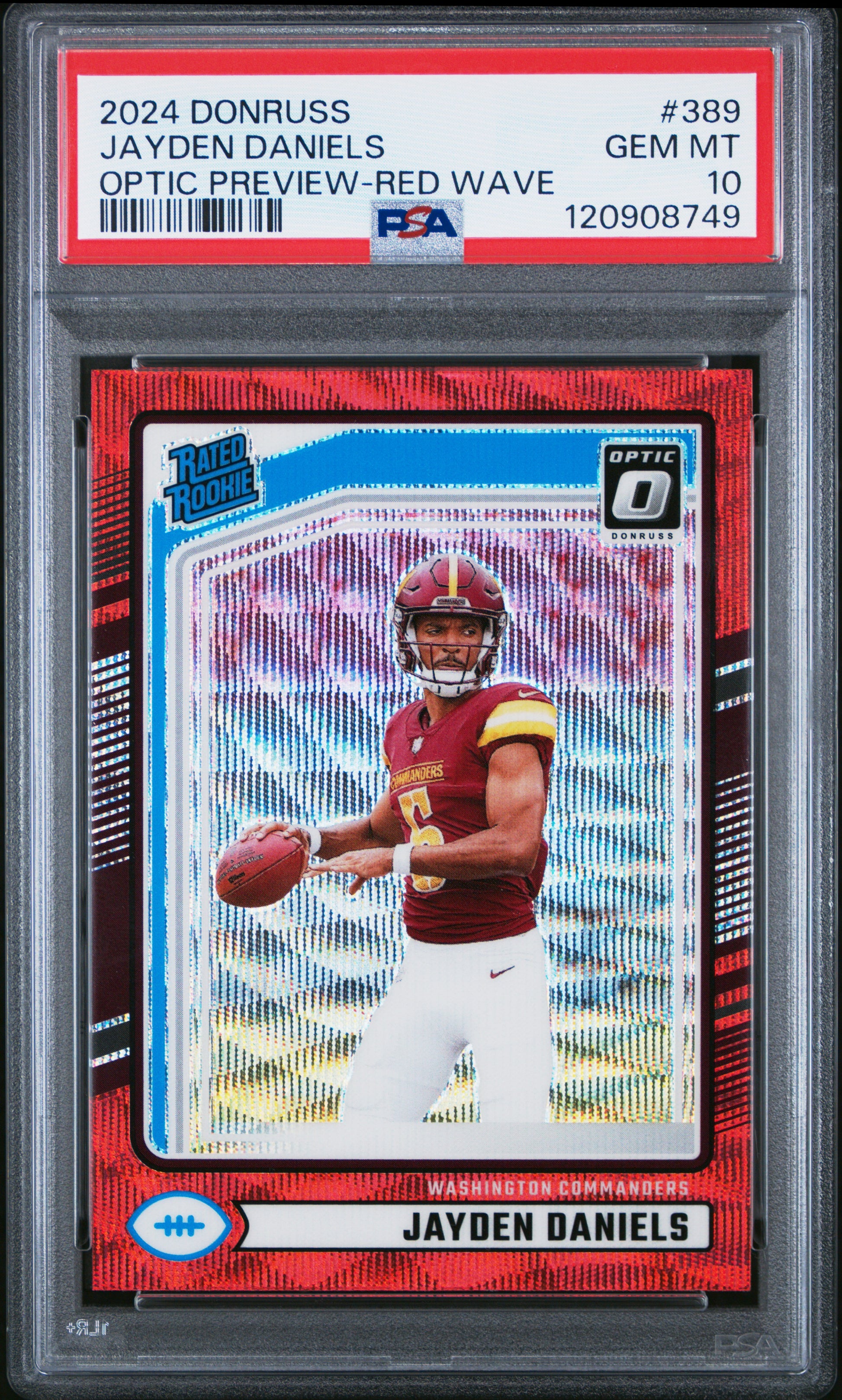 Jayden Daniels RC 2024 Donruss Optic Preview Red Wave Rated Rookie #389 PSA 10-1