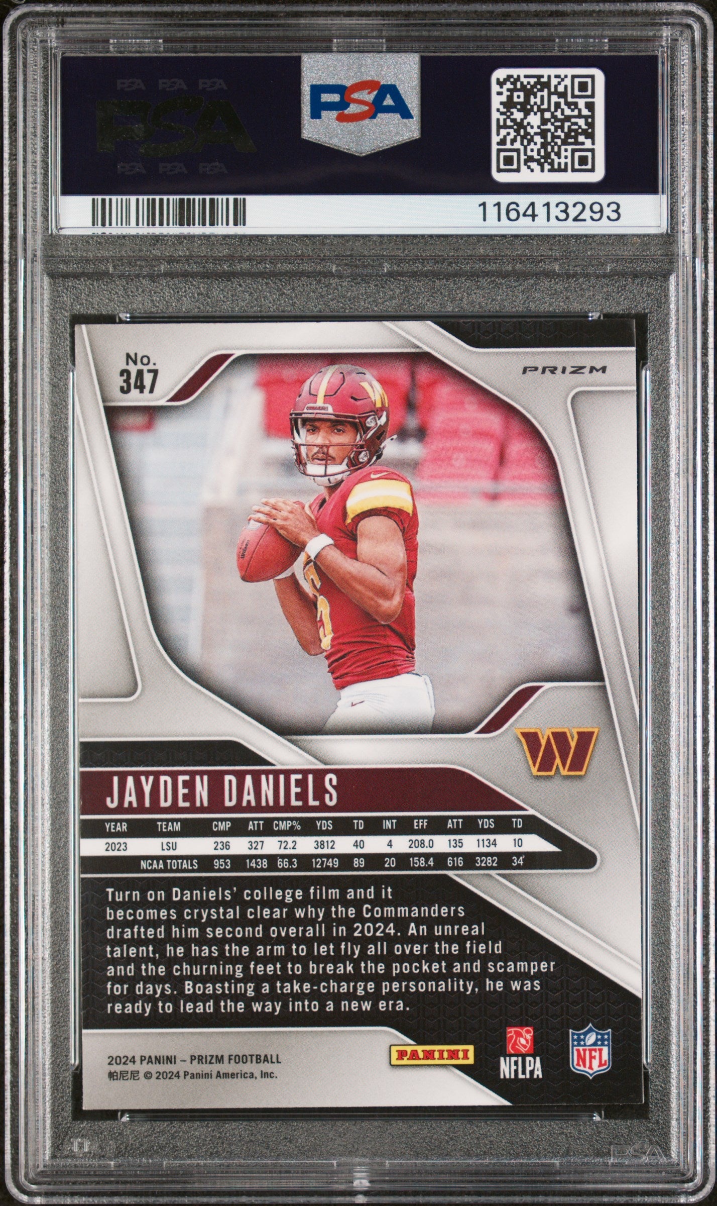 Jayden Daniels RC 2024 Panini Prizm Green Ice Rookie #347 PSA 9-2