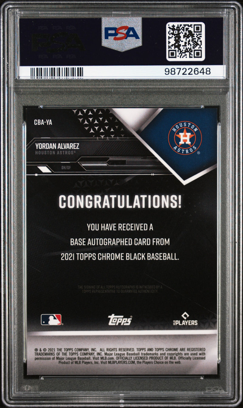 Yordan Alvarez 2021 Topps Chrome Black Auto PSA 10-2