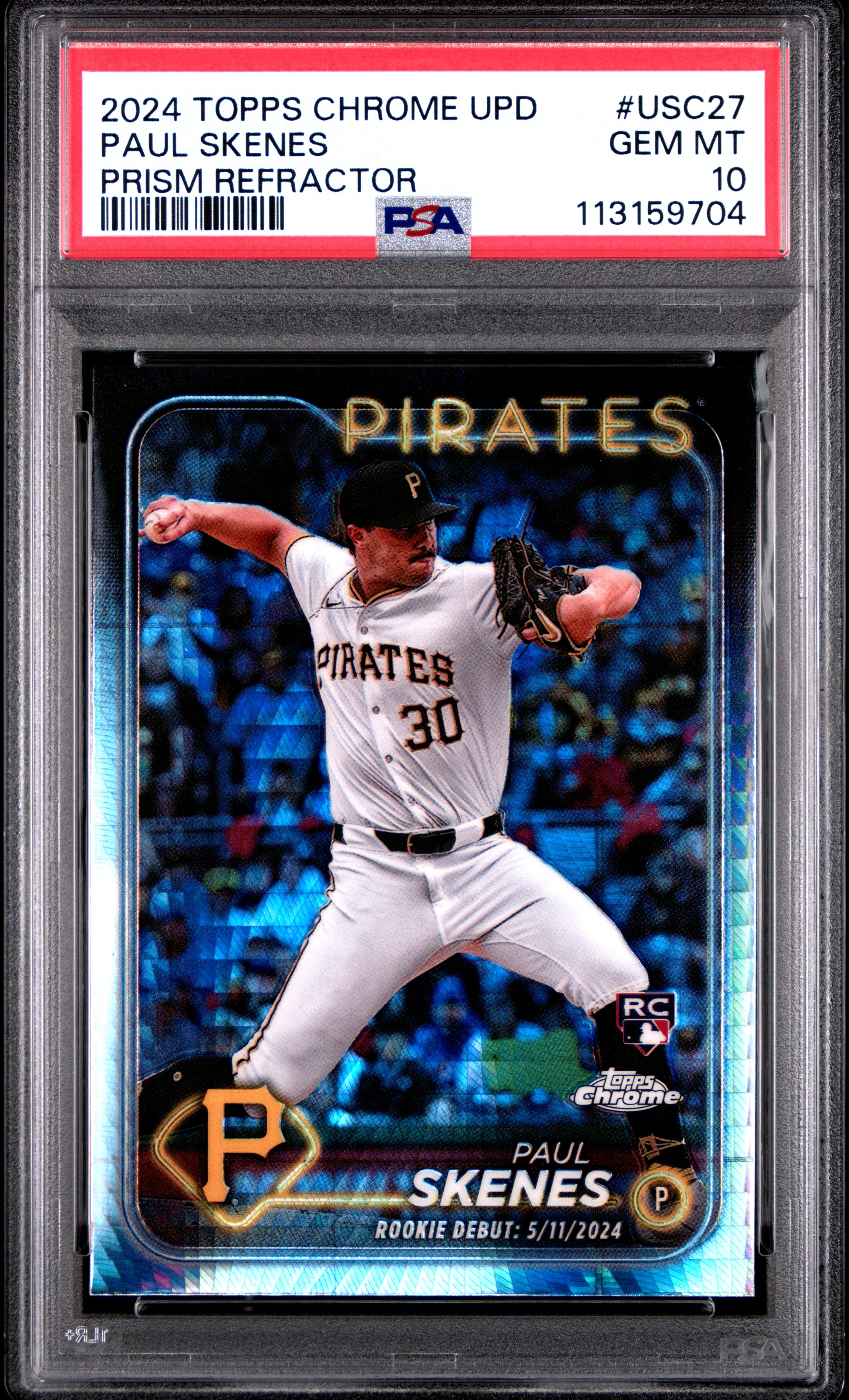 Paul Skenes RC 2024 Topps Chrome Update Prism Refractor PSA 10