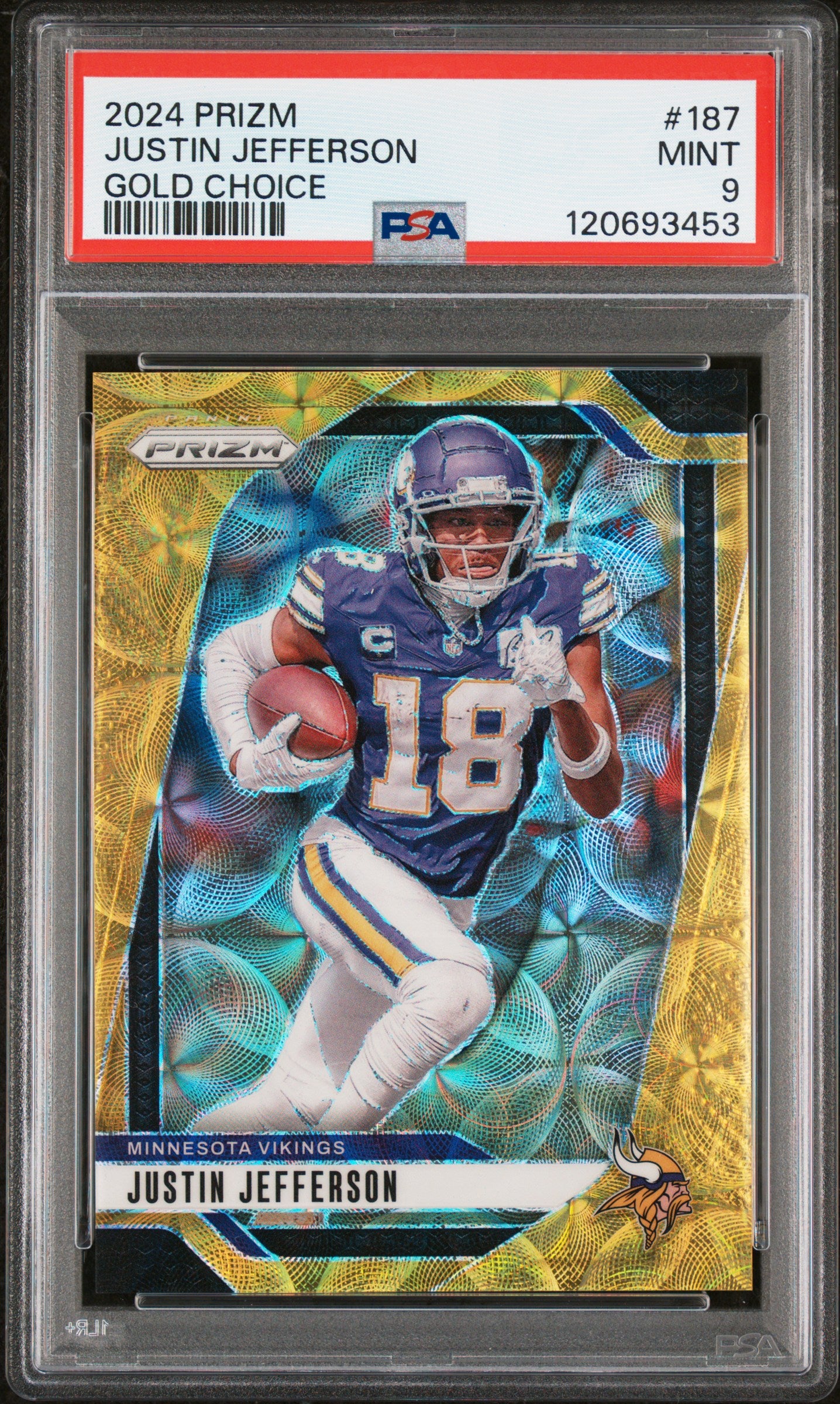 Justin Jefferson 2024 Panini Prizm Gold Choice SP 5/10 PSA 9