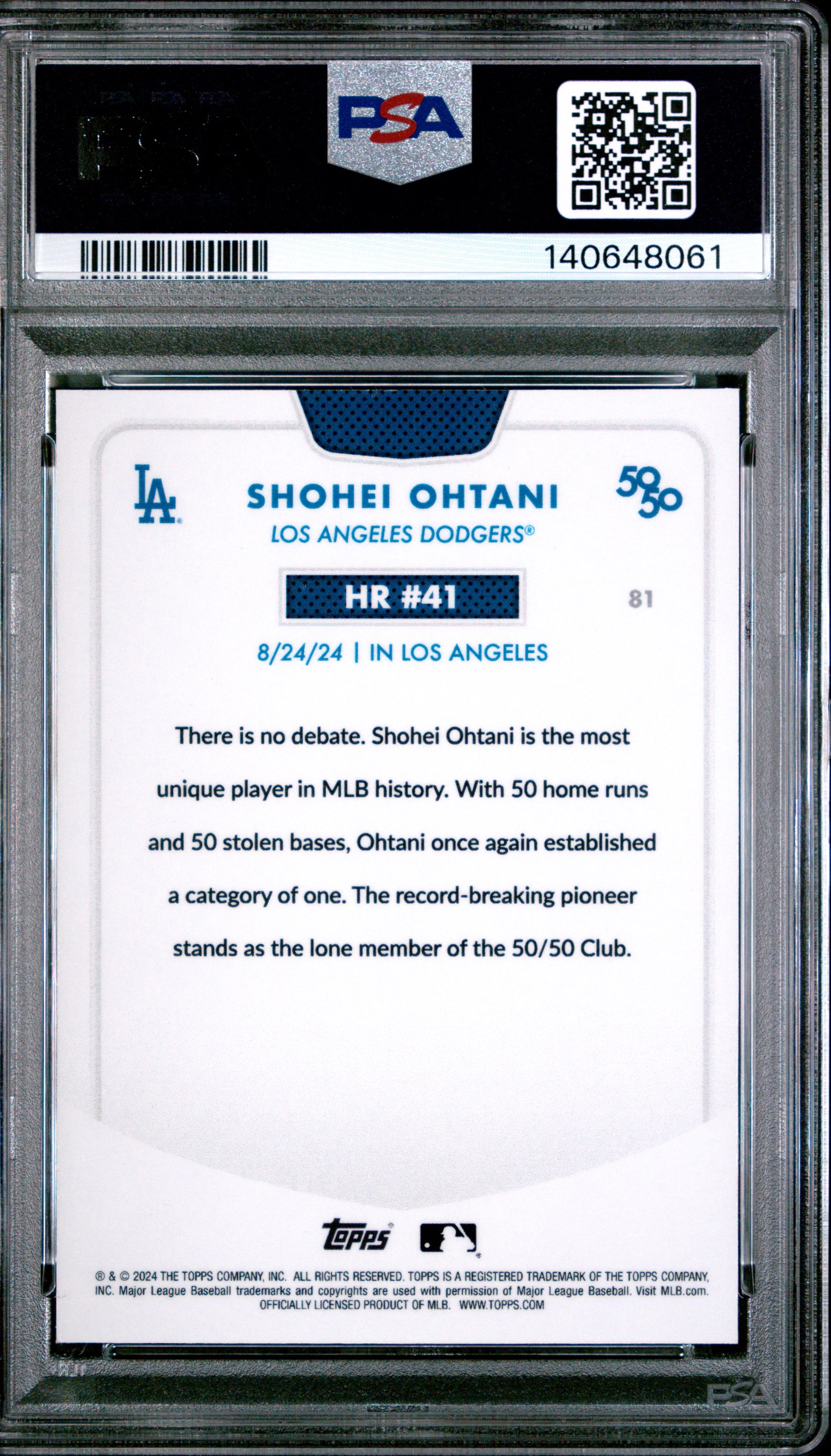 Shohei Ohtani 2024 Topps 50/50 Chrome LA Logofractor SP 33/50 PSA 9-2