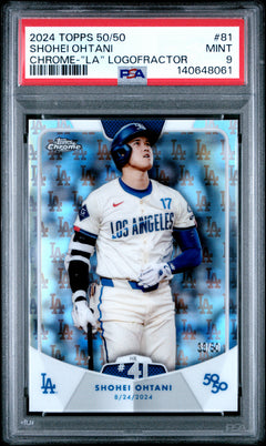 Shohei Ohtani 2024 Topps 50/50 Chrome LA Logofractor SP 33/50 PSA 9-1