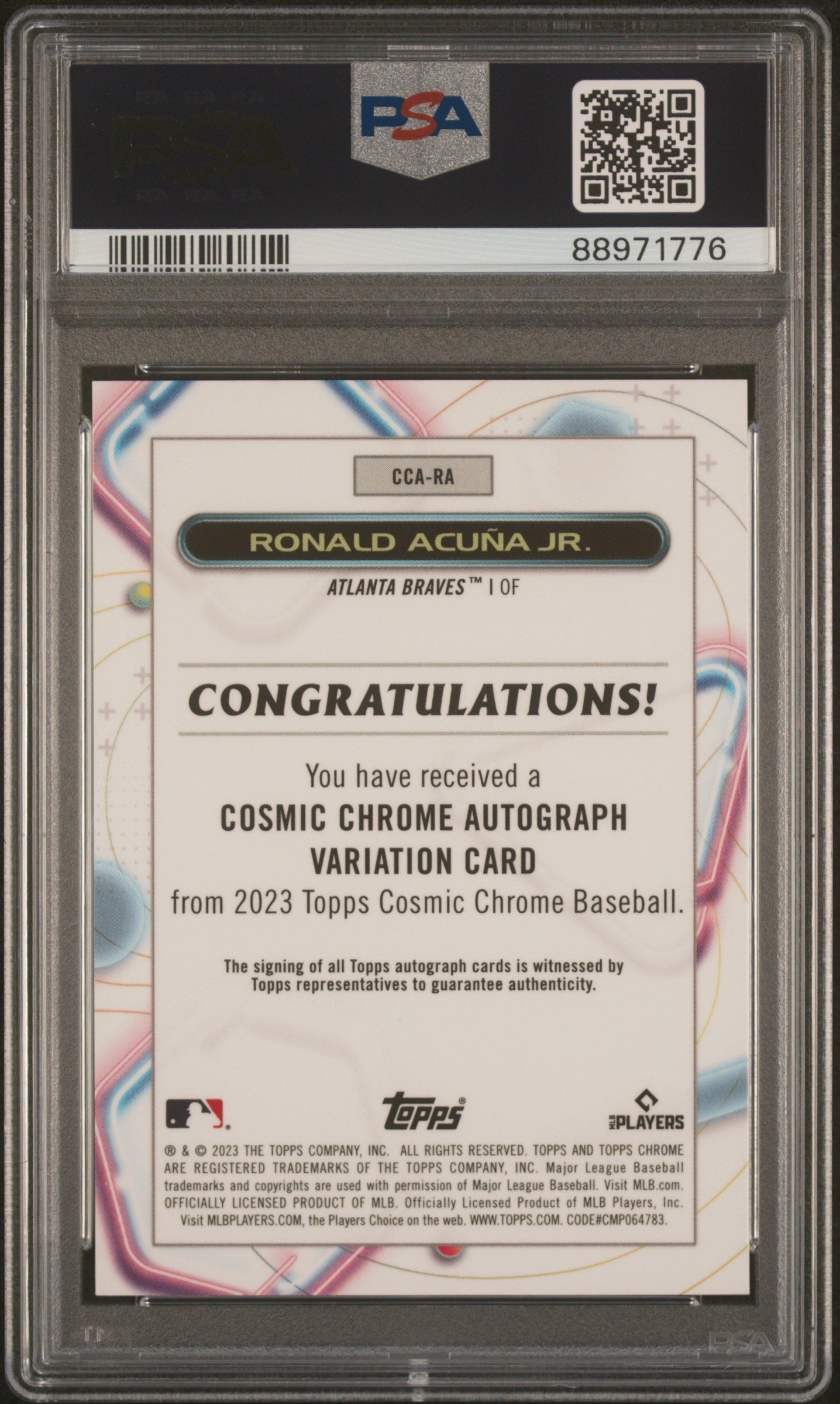 Ronald Acuna Jr 2023 Topps Cosmic Chrome Auto PSA 10-2