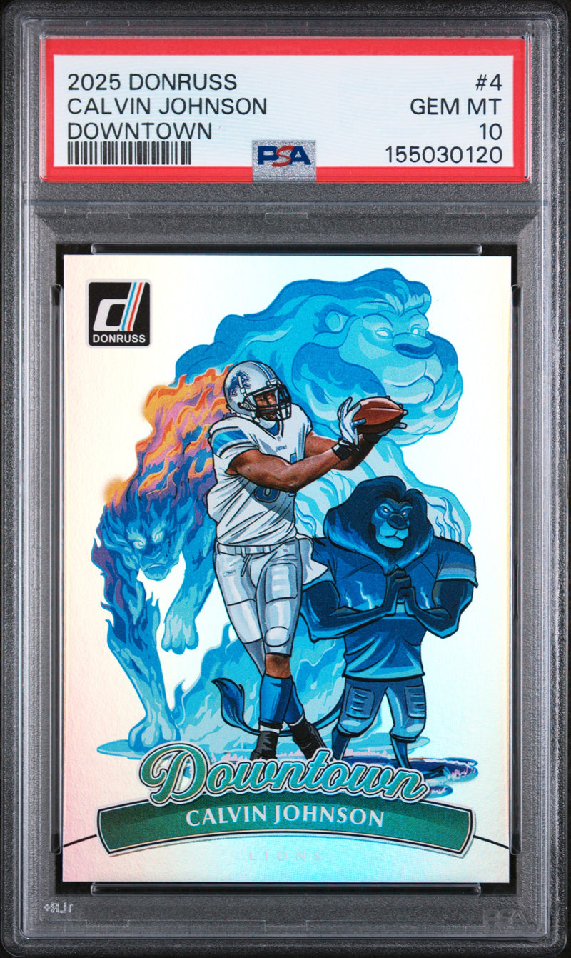 Calvin Johnson 2025 Donruss Downtown! Case Hit SSP #4 PSA 10-1