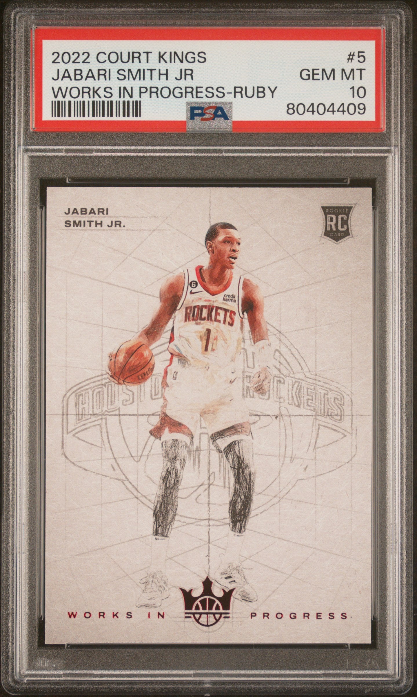 Jabari Smith Jr RC 2022-23 Panini Court Kings Red Works In Progress Rookie SP 48/149 PSA 10