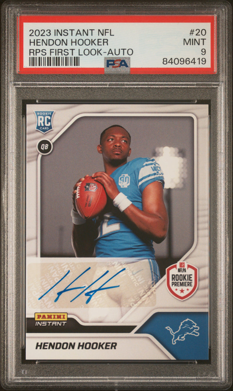 Hendon Hooker RC 2023 Panini Instant Rookie Premier Shoot Auto SP 6/25 PSA 9-1