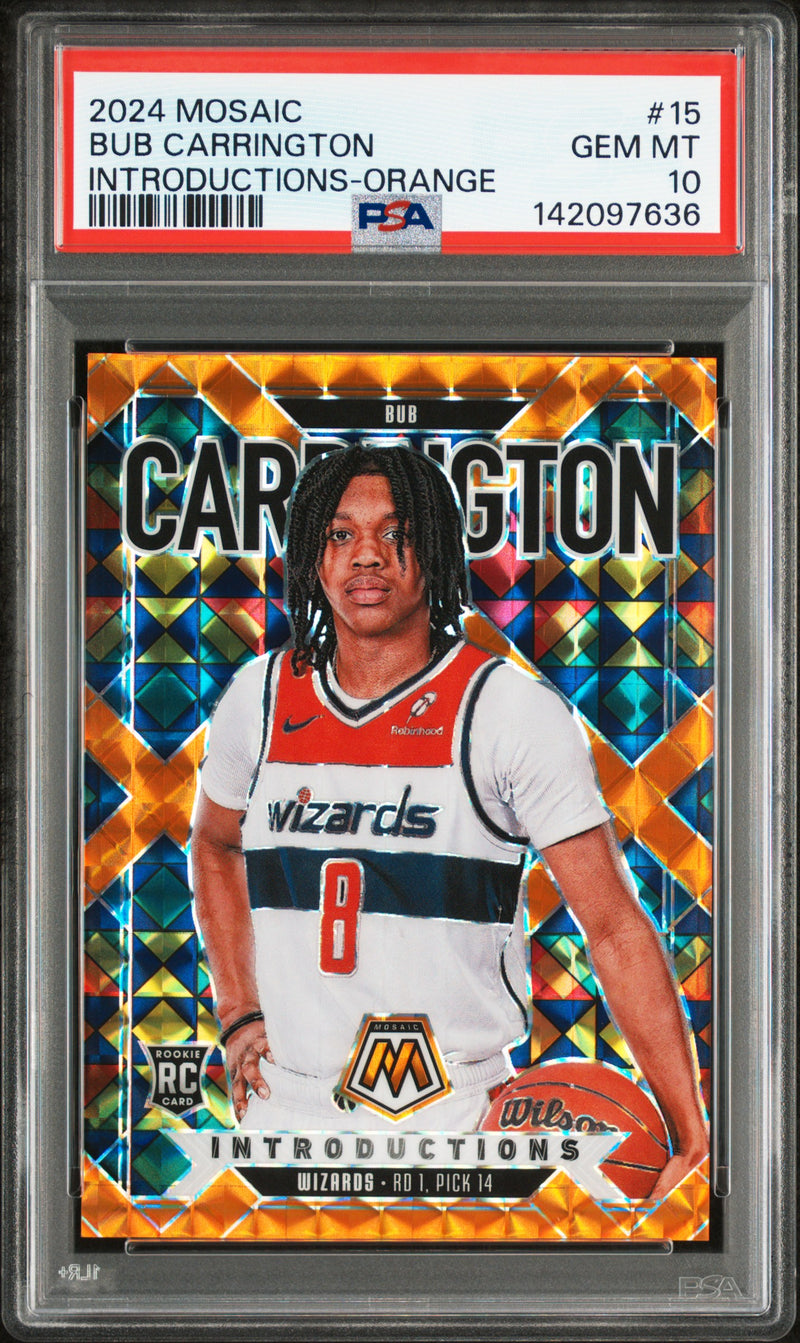 Bub Carrington RC 2024-25 Panini Mosaic Orange Rookie Introductions SP 14/49 PSA 10-1