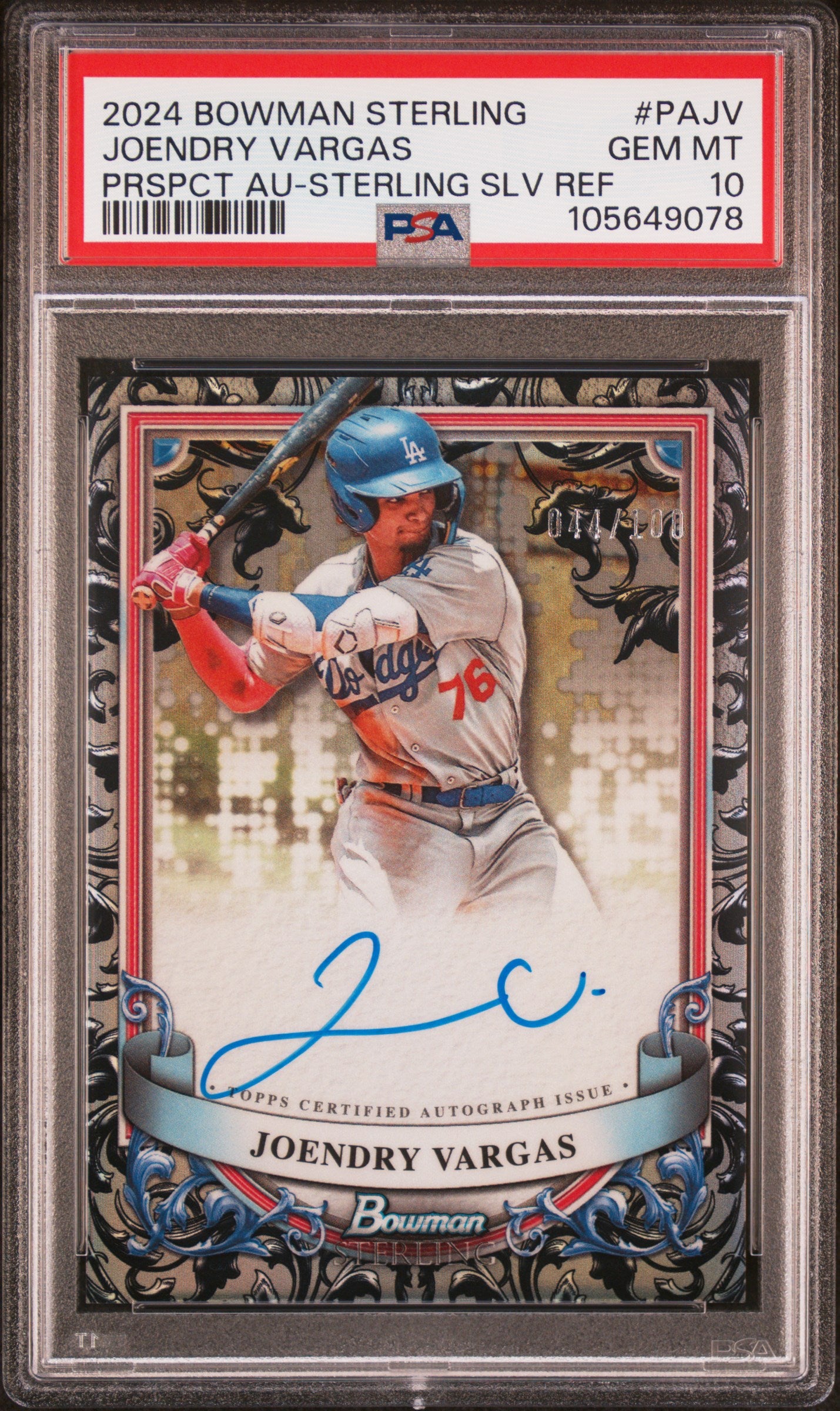 Joendry Vargas 2024 Bowman Sterling Sterling Silver Prospect Auto SP 44/100 PSA 10