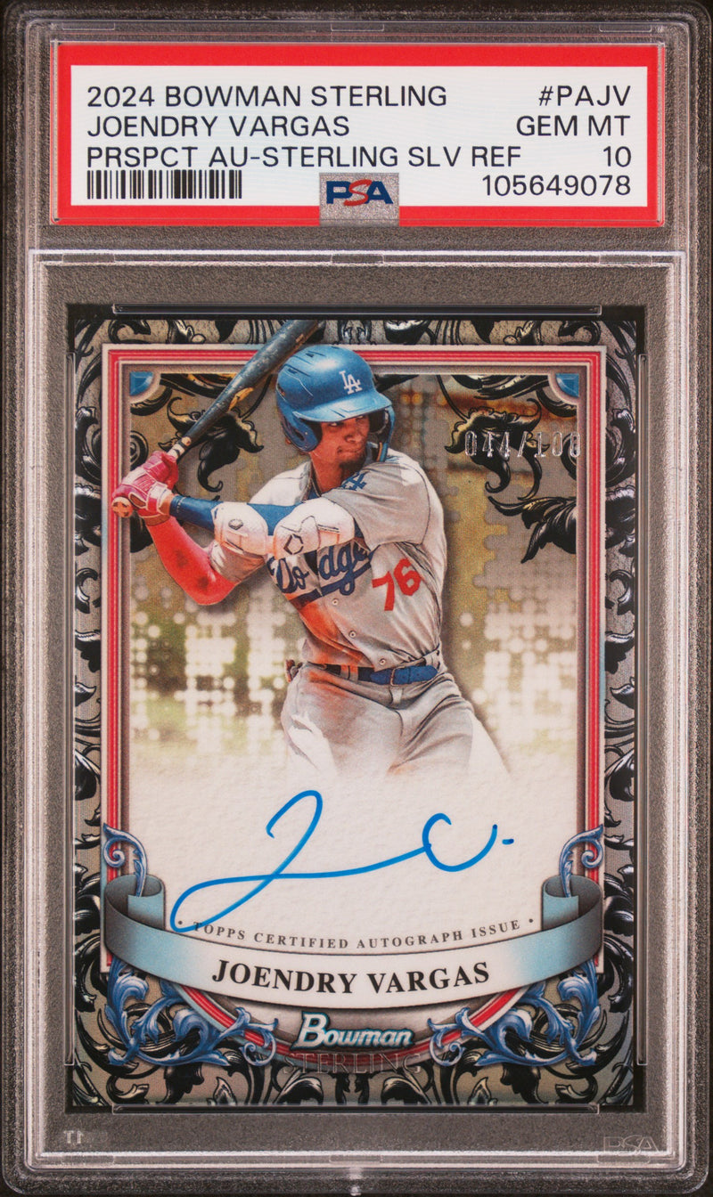Joendry Vargas 2024 Bowman Sterling Sterling Silver Prospect Auto SP 44/100 PSA 10-1
