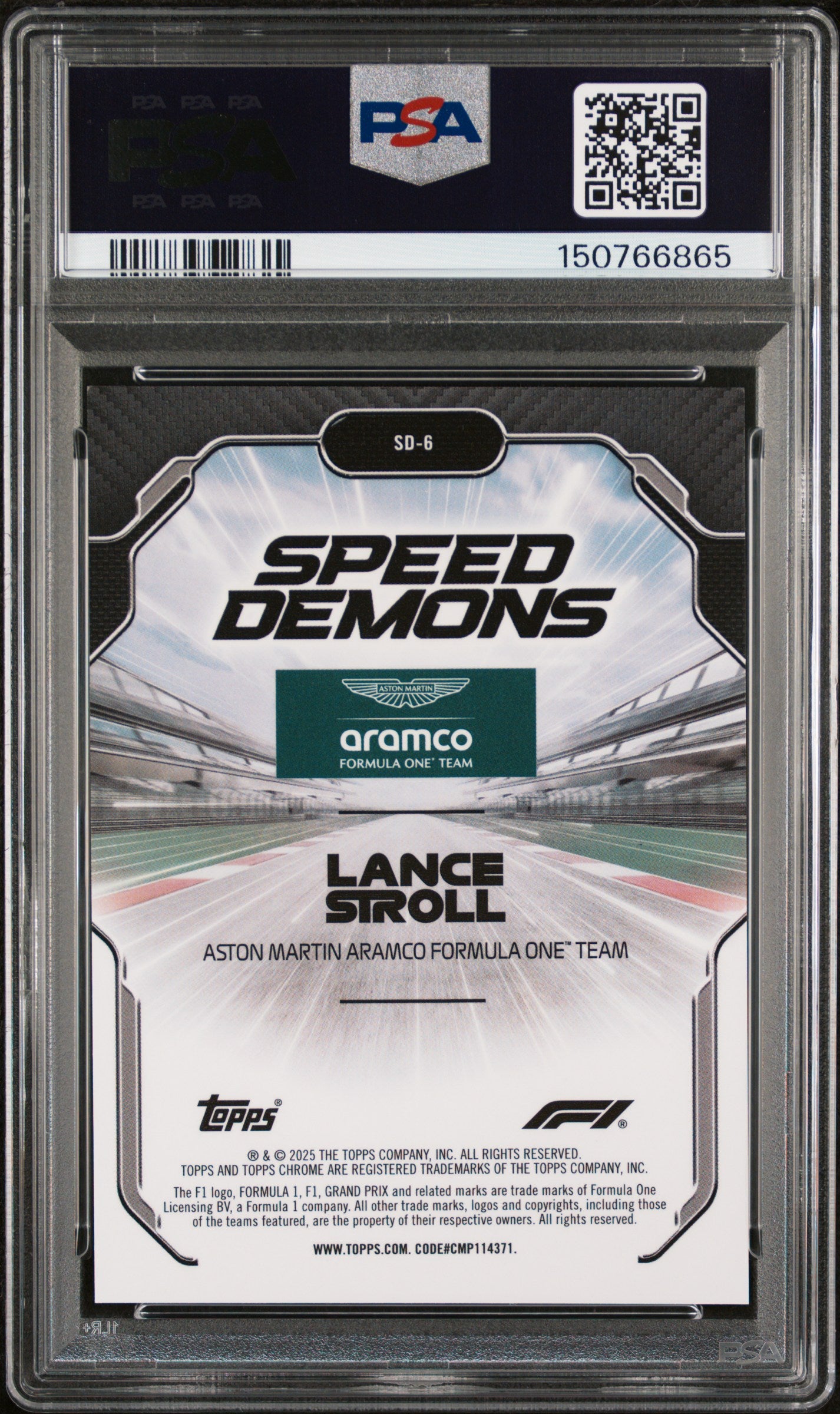 Lance Stroll 2025 Topps Chrome Sapphire Orange Speed Demons SP 3/25 PSA 9-2