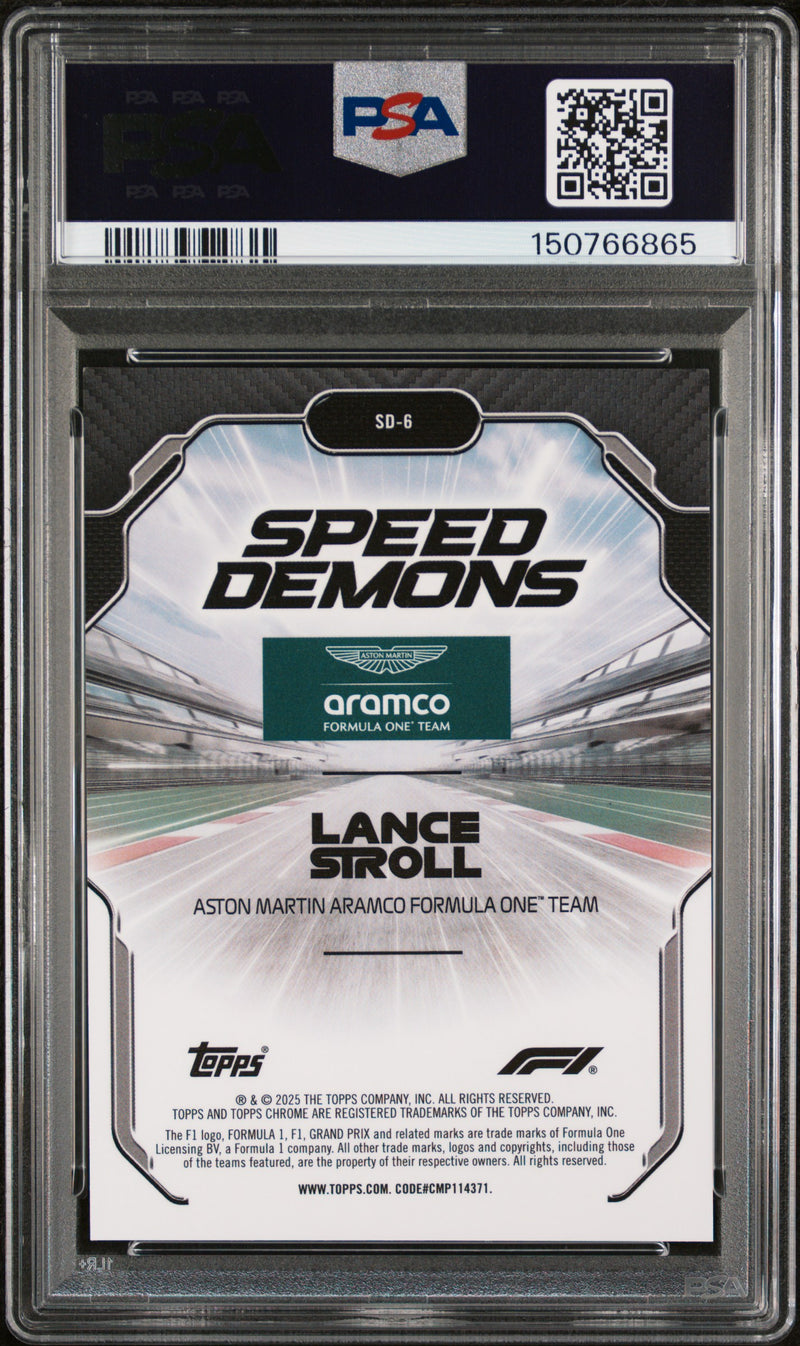 Lance Stroll 2025 Topps Chrome Sapphire Orange Speed Demons SP 3/25 PSA 9-2
