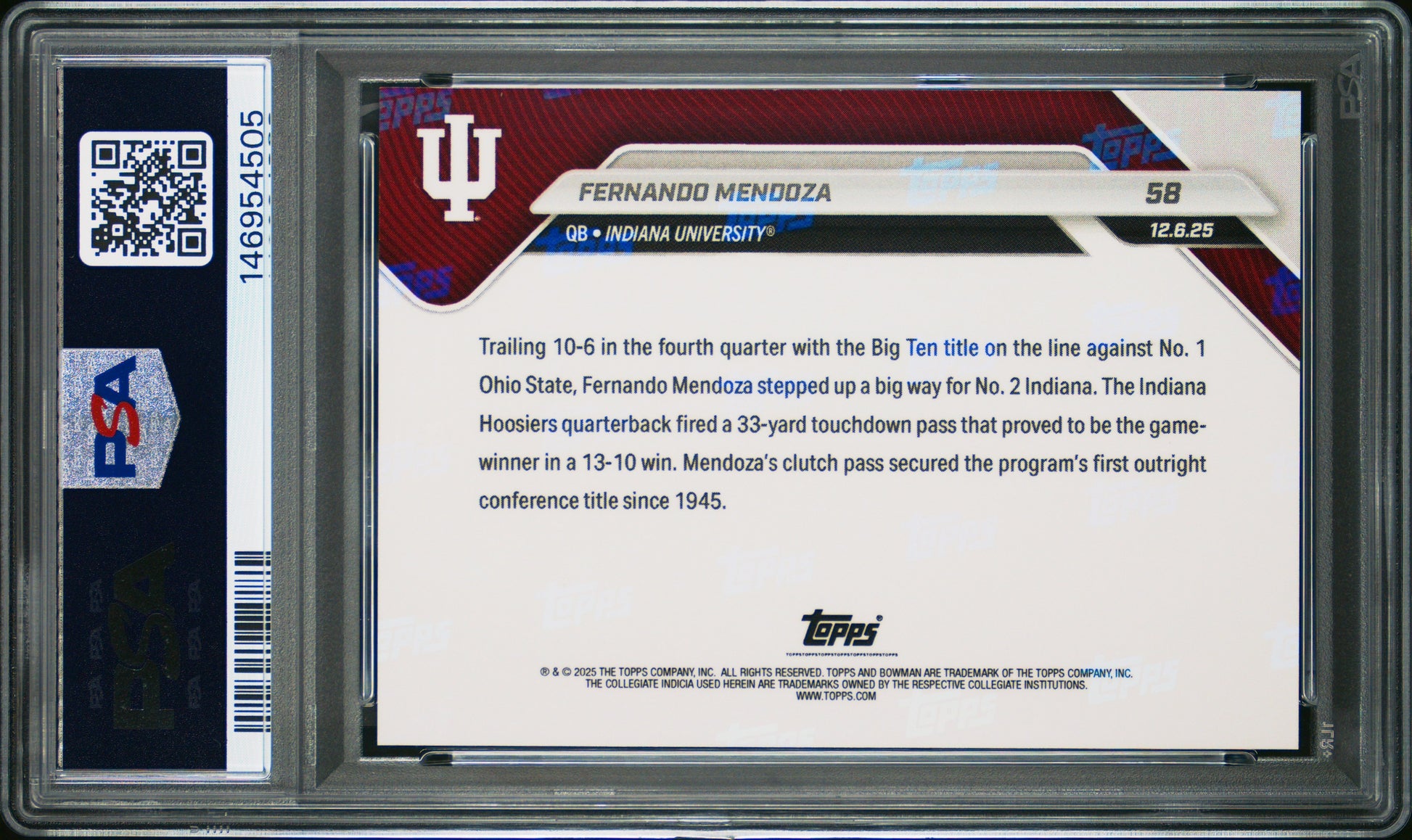 Fernando Mendoza 2025 Bowman U Now Rookie #58 PSA 9-2
