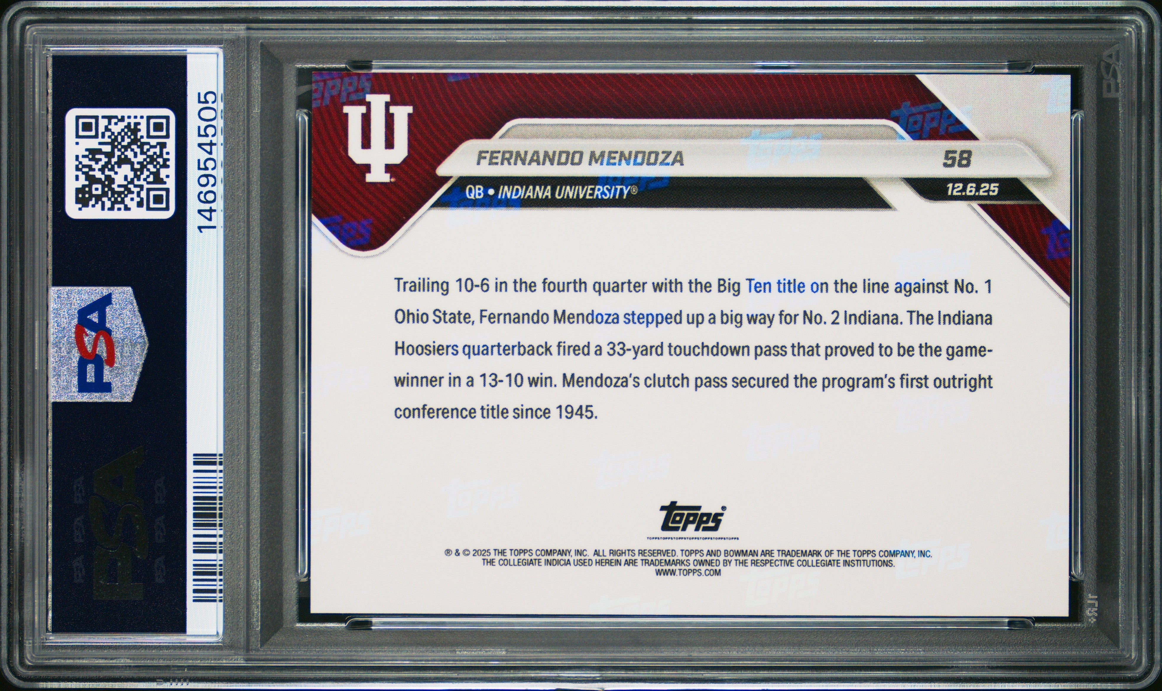 Fernando Mendoza 2025 Bowman U Now Rookie #58 PSA 9-2