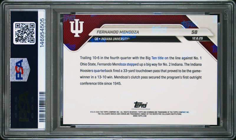 Fernando Mendoza 2025 Bowman U Now Rookie #58 PSA 9-2